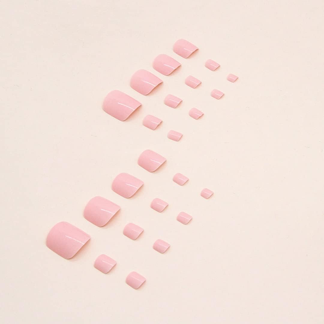 Solid Color Pink Press on Toenails for Women. Glossy Fake Toenail Press ons Short Square Acrylic Press on Toe Nails. Reusable Baby Pink Toenails Glue on Natural Seamless Fit. 24Pcs Glue Toenails : Beauty & Personal Care