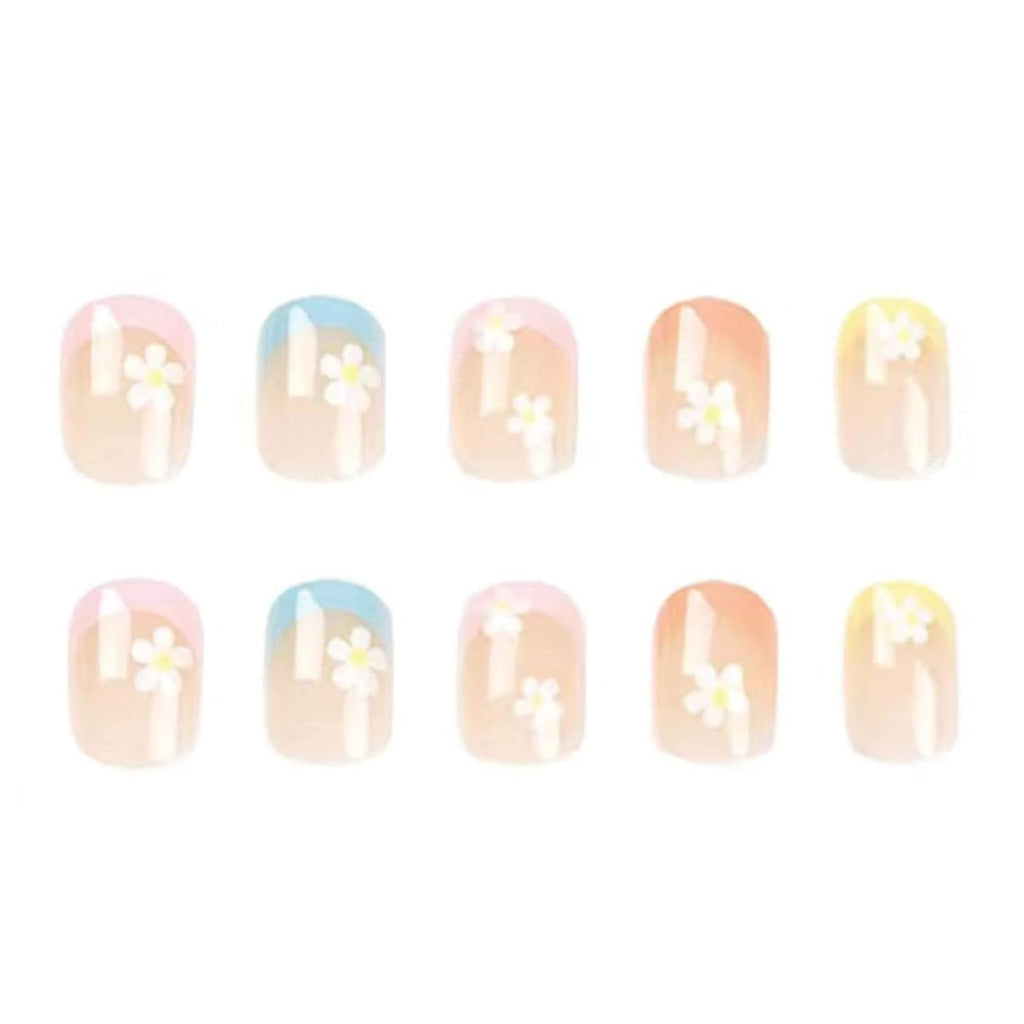 Hkanlre Square French Press on Nails Short Cute Fake Nails Acrylic Flower False Nails for Women and Girls 24PCS : Beauty & Personal Care