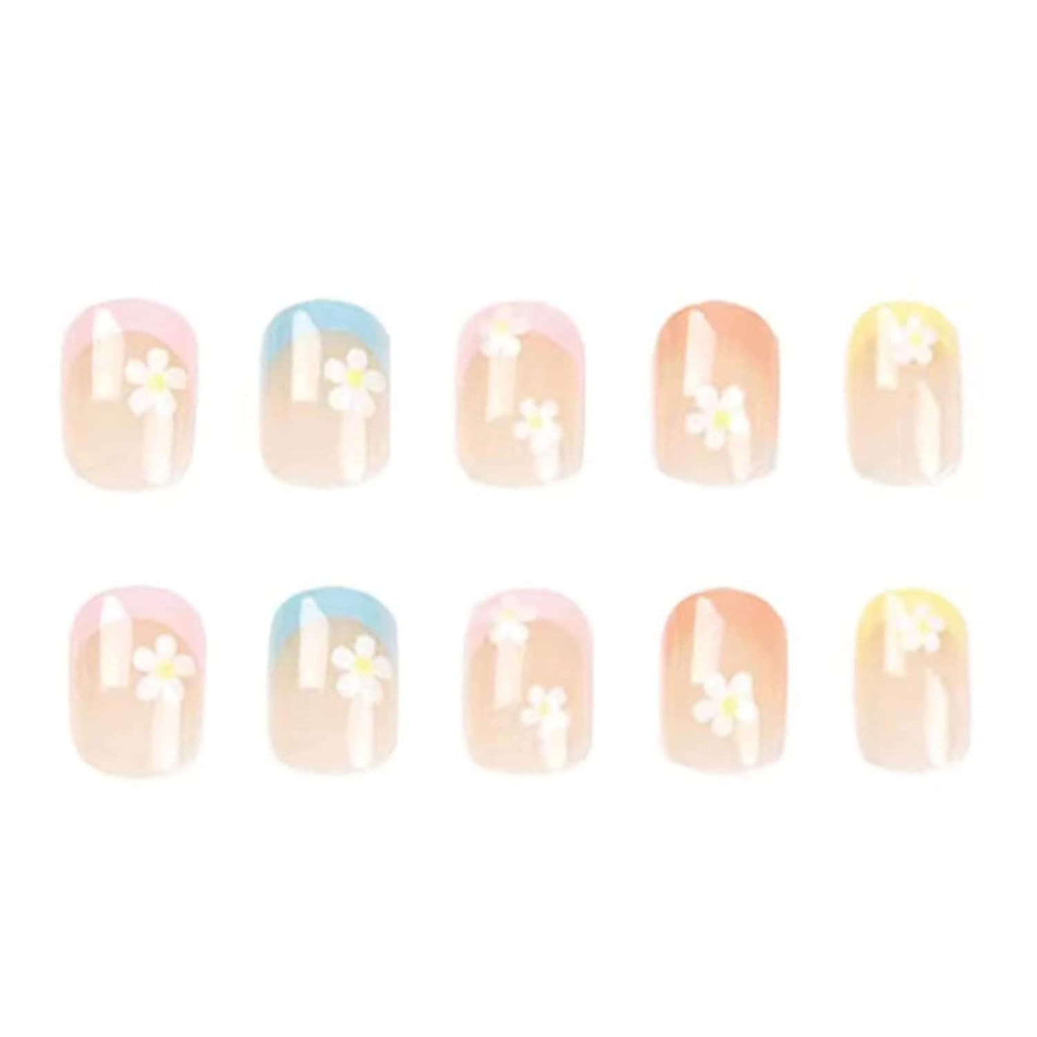 Hkanlre Square French Press on Nails Short Cute Fake Nails Acrylic Flower False Nails for Women and Girls 24PCS : Beauty & Personal Care