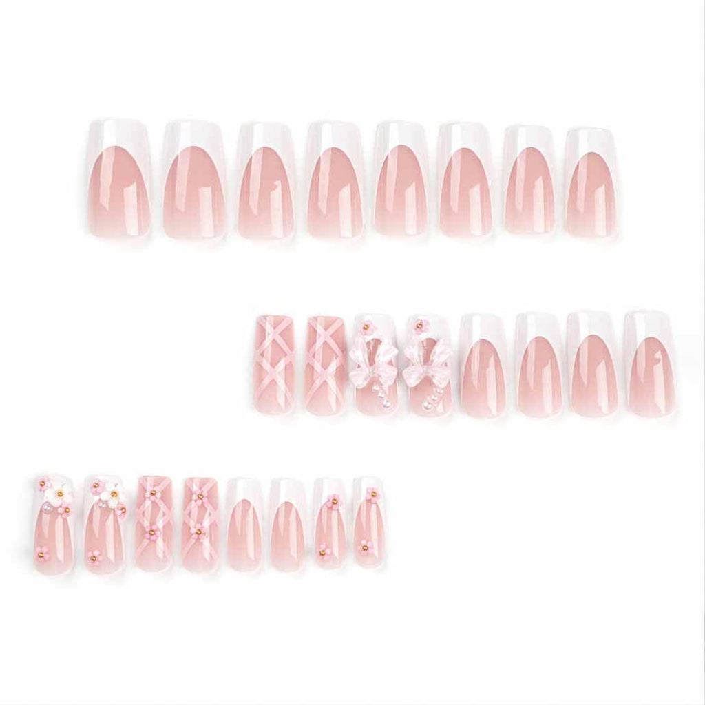 Foccna Press on Nails Medium Long Rhinestone Pink Fake Nails Square Bling Glossy 3D False Nail Tips Artificial Nails Finger Manicure for Women and Girls-24pcs : Beauty & Personal Care