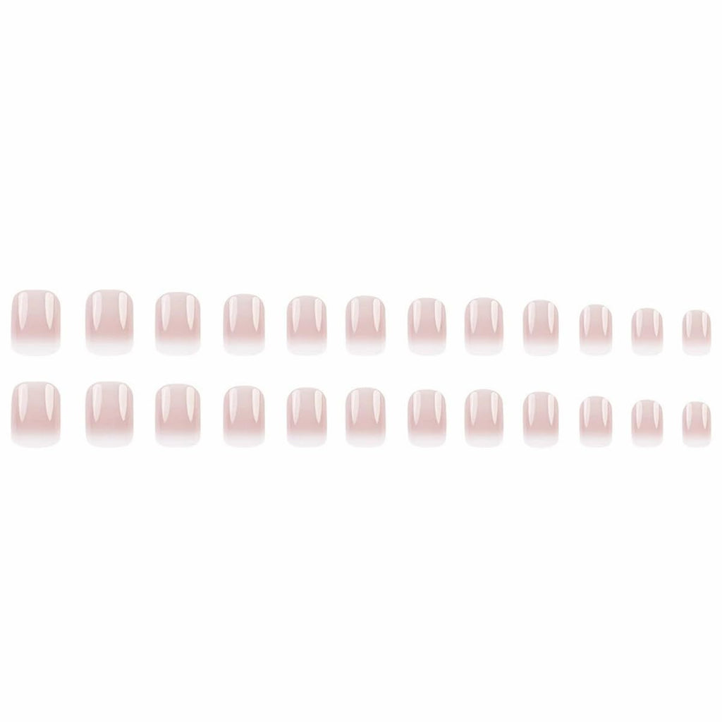 Short Square Press on Nails French Fake Nails Ombre Acrylic Nails Press on Full Cover Glossy False Nails Artificial Stick on Nail for Women Manicure Decoration 24PCS : Beauty & Personal Care