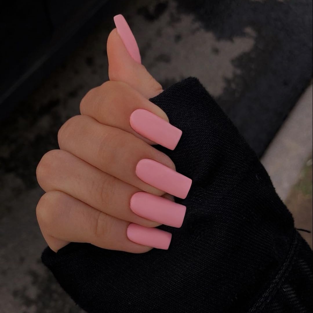KQueenest Ombre Pink Press on Nails Long Square Shaped Gradient French Fake Nails Press Ons. Natural Gel Square Tips - 24 Pcs Coffin Acrylic False Nails Set for Women Daily Wear : Beauty & Personal Care