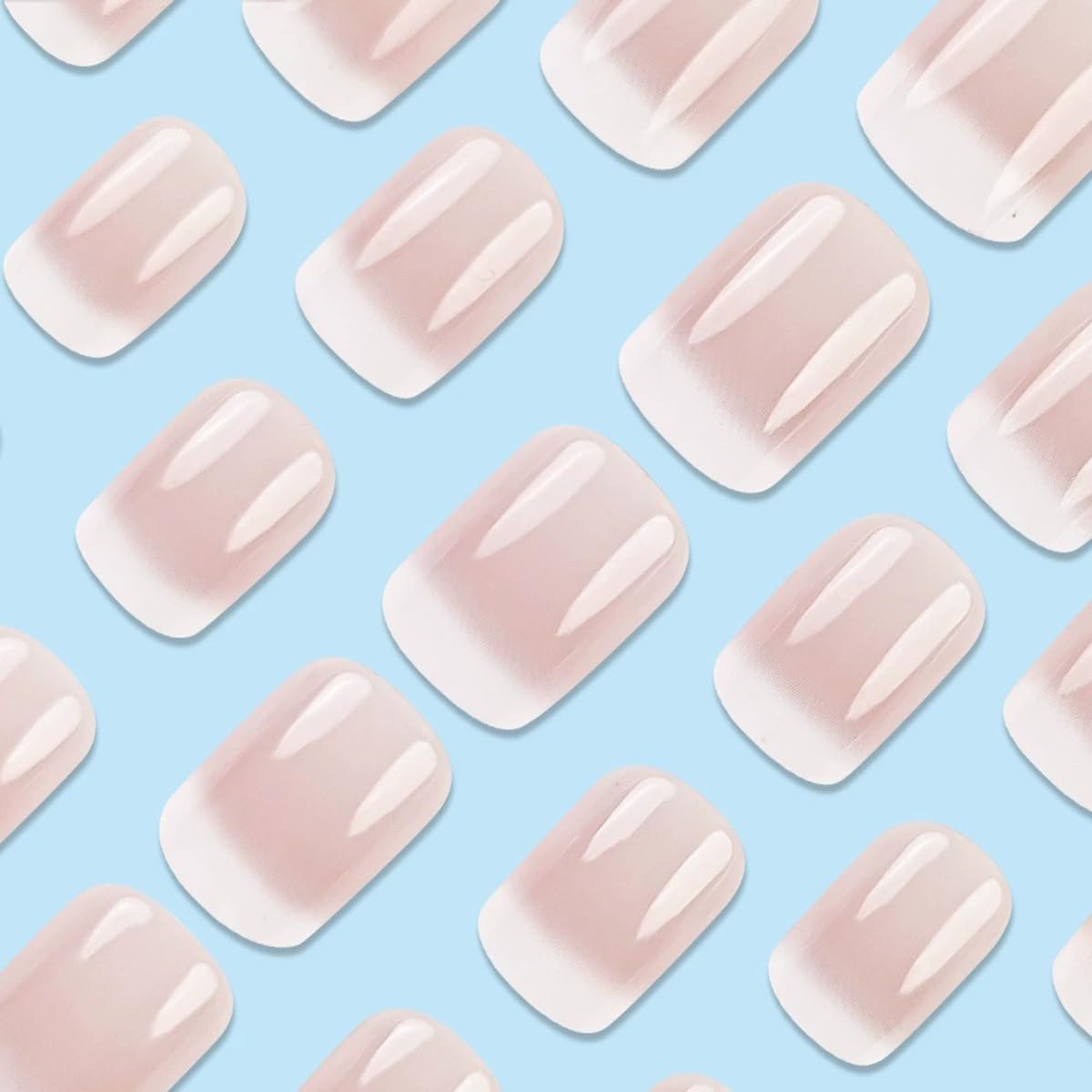 Short Square Press on Nails French Fake Nails Ombre Acrylic Nails Press on Full Cover Glossy False Nails Artificial Stick on Nail for Women Manicure Decoration 24PCS : Beauty & Personal Care