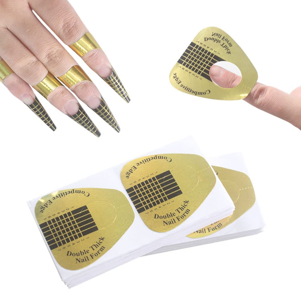 VNC 200Pcs Long Nail Forms Extension Set 100 Pcs Gold + 100 Pcs Silver Nail form guide stickers Thick Nail Art Tips Extension Forms Durable Acrylic Nail Paper Forms Numbers Marked Nail Former Stickers : Beauty & Personal Care