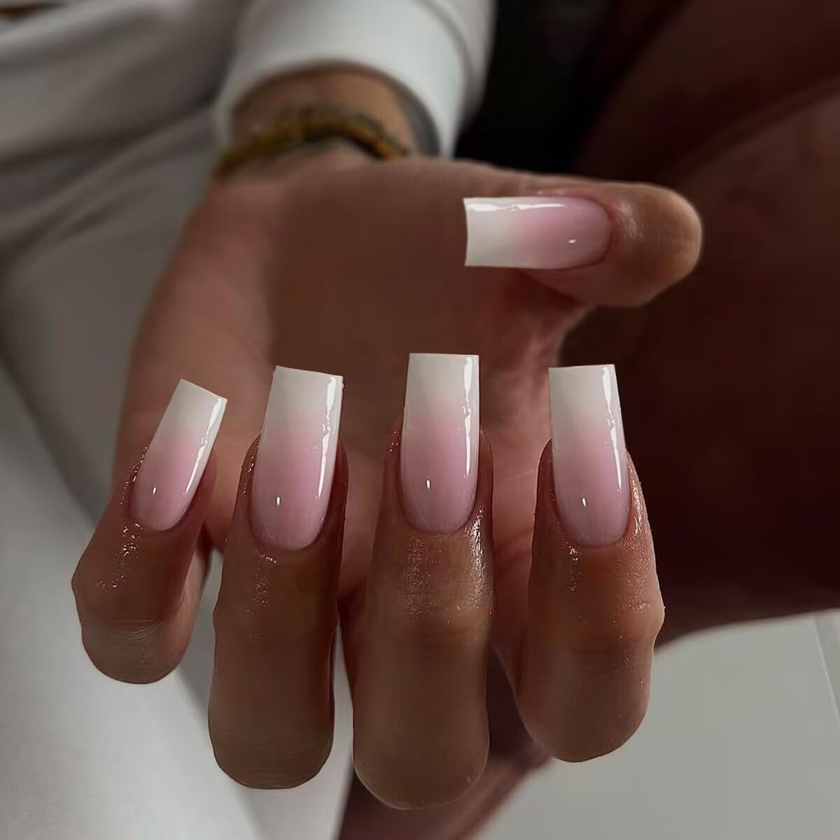 KQueenest Ombre Pink Press on Nails Long Square Shaped Gradient French Fake Nails Press Ons. Natural Gel Square Tips - 24 Pcs Coffin Acrylic False Nails Set for Women Daily Wear : Beauty & Personal Care