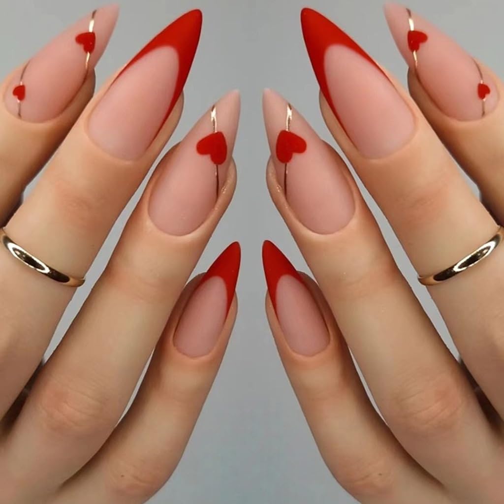 CTTHNBD Press on Nails Almond - French Tip Fake Nails with Gold Line Design - Medium Fasle Nails Press ons - for Women 24 Pcs : Beauty & Personal Care