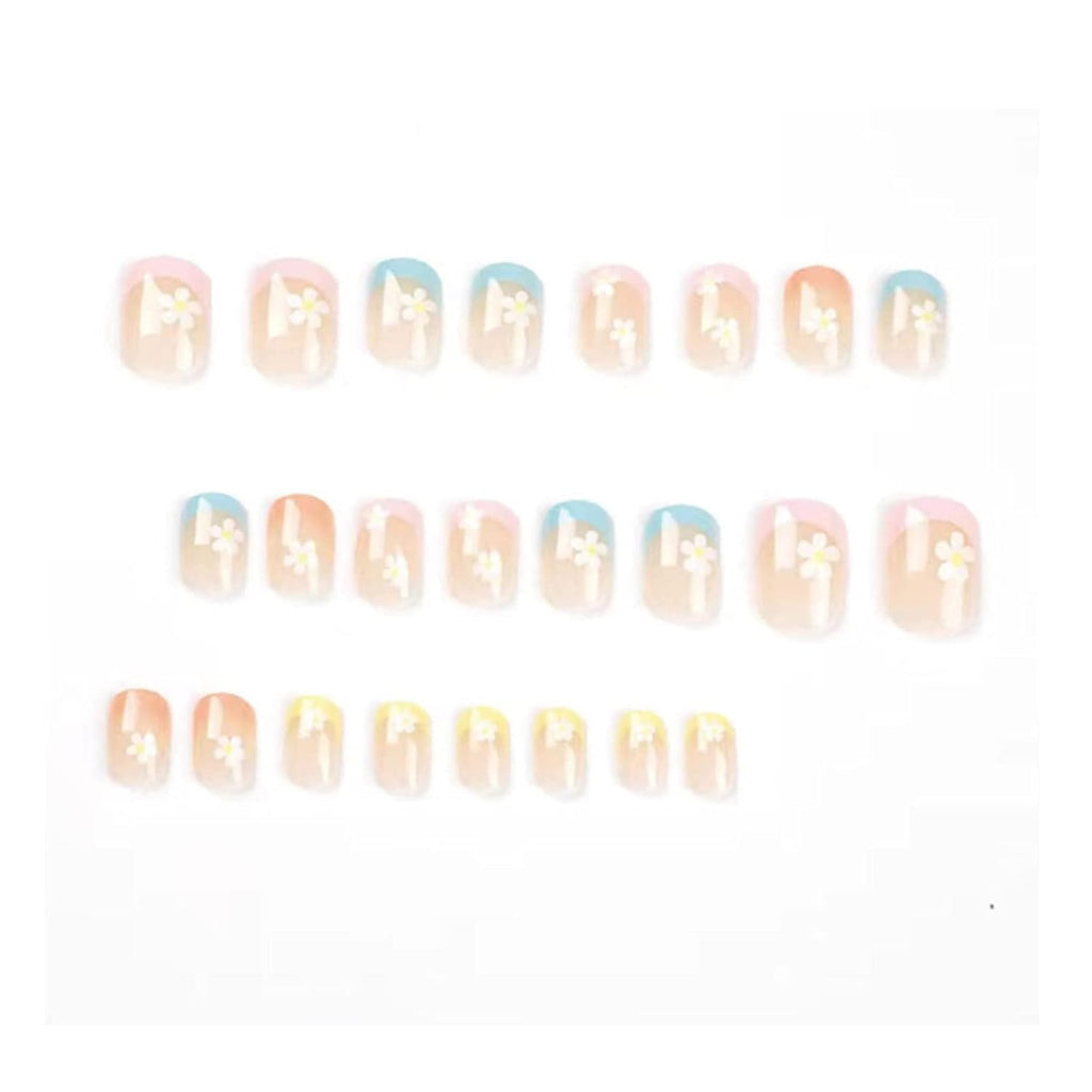 Hkanlre Square French Press on Nails Short Cute Fake Nails Acrylic Flower False Nails for Women and Girls 24PCS : Beauty & Personal Care