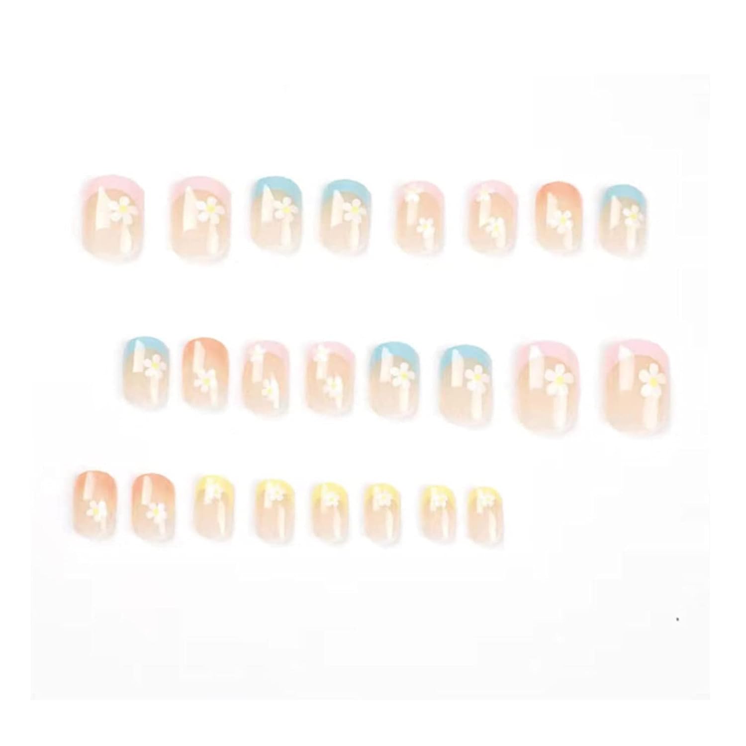 Hkanlre Square French Press on Nails Short Cute Fake Nails Acrylic Flower False Nails for Women and Girls 24PCS : Beauty & Personal Care