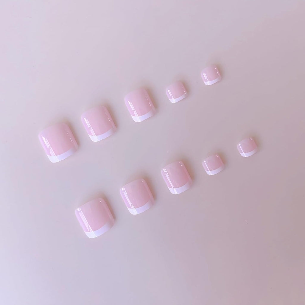 NHIXK 60Pcs White French Tip Press on Nails & Press on Toenails Set. Square Press on Nails Medium Fake Nails French False Toenails Full Cover Stick on Nails for Women Manicure Kit : Beauty & Personal Care