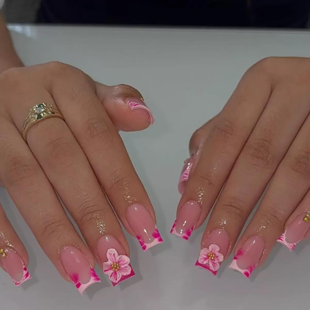 CTTHNBD Medium Press on Nails Coffin - Black French Tip Fake Nails with Bow Charms Design - Heart False Nails Press ons - for Women 24 Pcs : Beauty & Personal Care