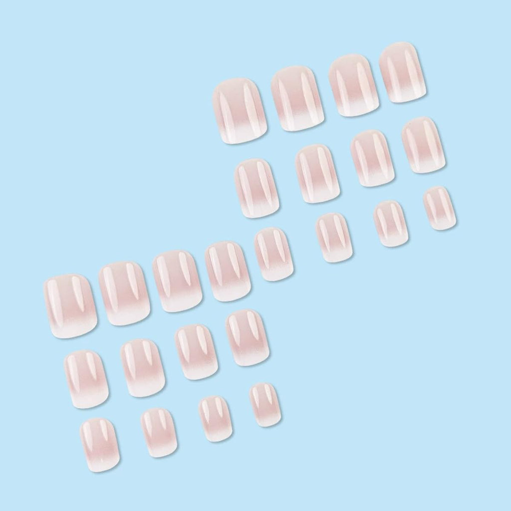 Short Square Press on Nails French Fake Nails Ombre Acrylic Nails Press on Full Cover Glossy False Nails Artificial Stick on Nail for Women Manicure Decoration 24PCS : Beauty & Personal Care
