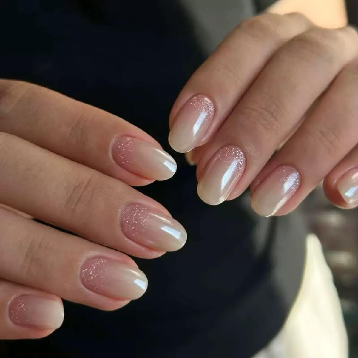 CTTHNBD Press on Nails Almond - French Tip Fake Nails with Gold Line Design - Medium Fasle Nails Press ons - for Women 24 Pcs : Beauty & Personal Care