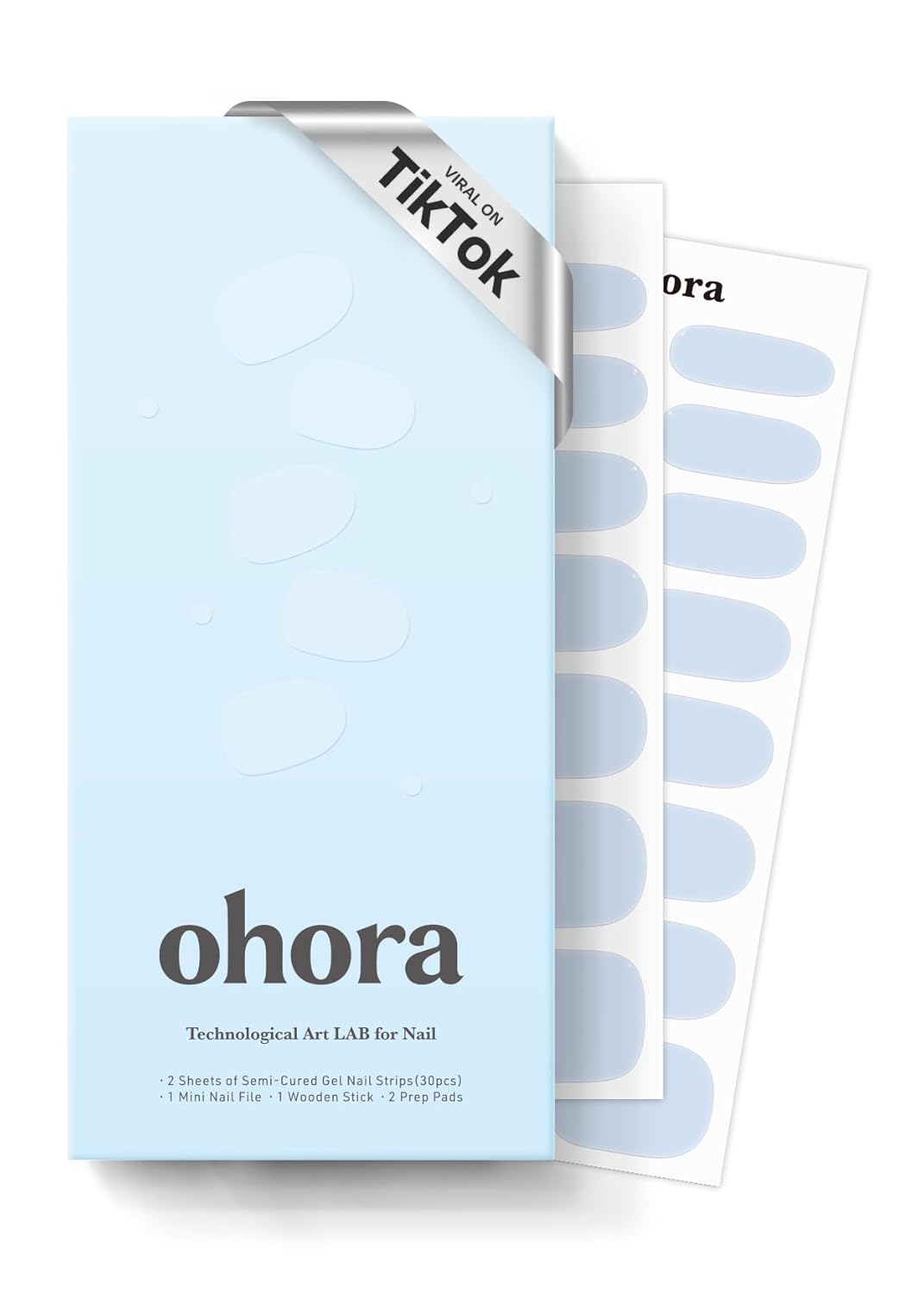 ohora Semi Cured Gel Nail Strips (N Cream Indigo) - Blue. Solid. Works with Any UV/LED Lamps. Salon-Quality. Long Lasting. Easy to Apply & Remove - Includes 2 Prep Pads. Nail File & Wooden Stick : Beauty & Personal Care