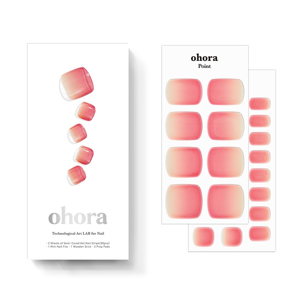 ohora Semi Cured Gel Pedi Strips (P Basic Pedicure no.3) - White. Solid. Works with UV/LED Lamps. Salon-Quality. Long Lasting. Easy to Apply & Remove - Includes 2 Prep Pads. Nail File & Wooden Stick : Beauty & Personal Care