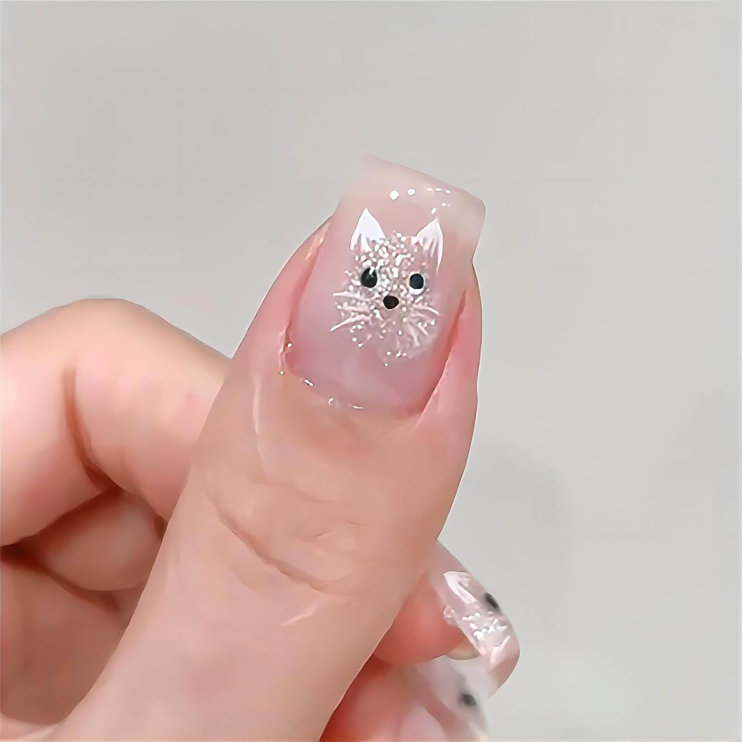 RUOKEXIN Heart Press On Nails Medium Square Fake Nails Glitter Glossy Acrylic False Nails with Rhinestones Designs Ombre Pink Full Cover Press Ons Fall Winter Holiday Stick on Nails for Women 24Pcs : Beauty & Personal Care