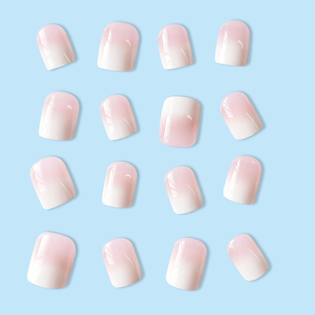 WAFOLOZE Nails Press ons.White Ombre Short Square Press on Nails Fake Nails Glossy Acrylic Artificial Nails Stick on Nails for Women 24Pcs : Beauty & Personal Care