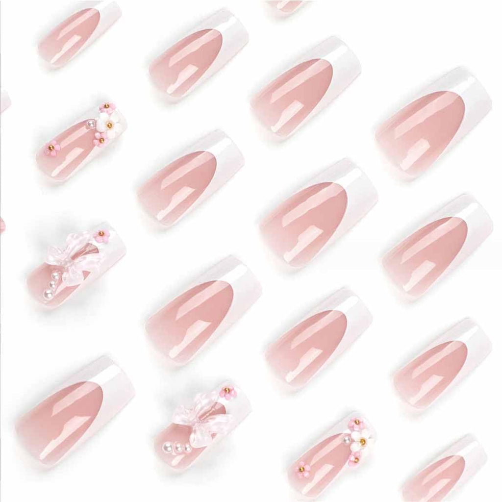 Foccna Press on Nails Medium Long Rhinestone Pink Fake Nails Square Bling Glossy 3D False Nail Tips Artificial Nails Finger Manicure for Women and Girls-24pcs : Beauty & Personal Care