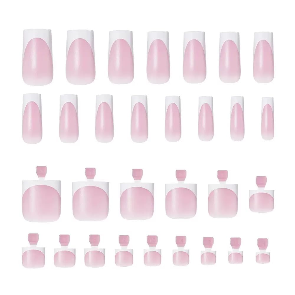 NHIXK 60Pcs White French Tip Press on Nails & Press on Toenails Set. Square Press on Nails Medium Fake Nails French False Toenails Full Cover Stick on Nails for Women Manicure Kit : Beauty & Personal Care