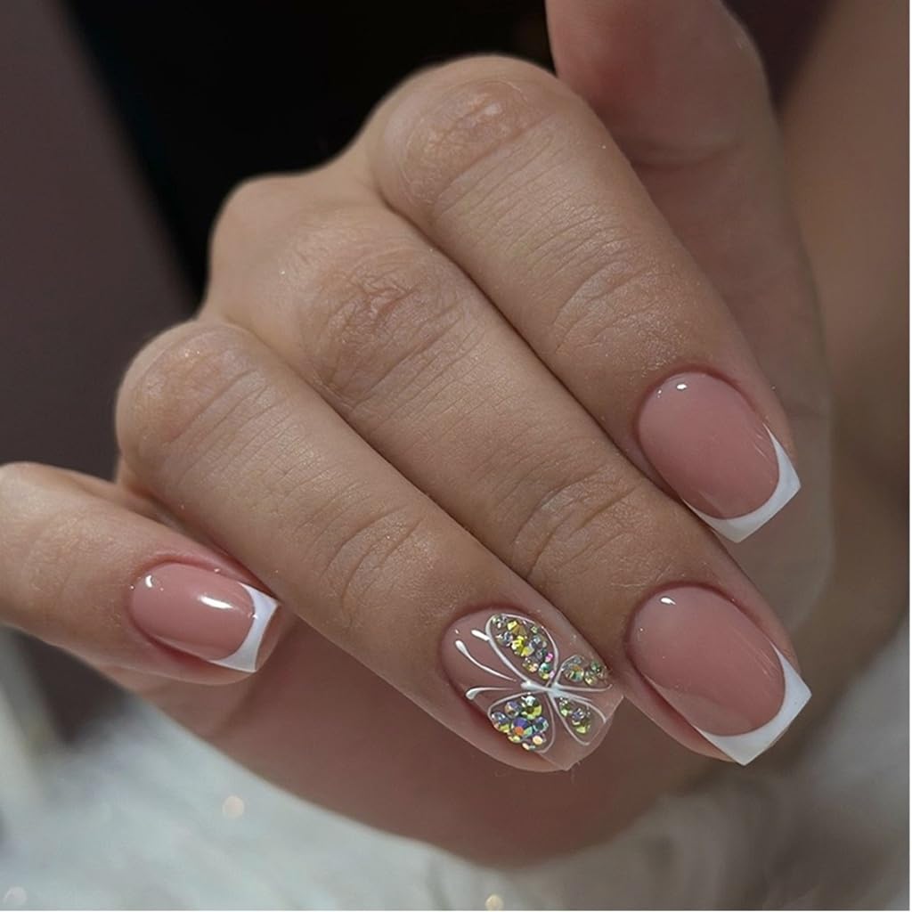 CTTHNBD Medium Press on Nails Coffin - Black French Tip Fake Nails with Bow Charms Design - Heart False Nails Press ons - for Women 24 Pcs : Beauty & Personal Care