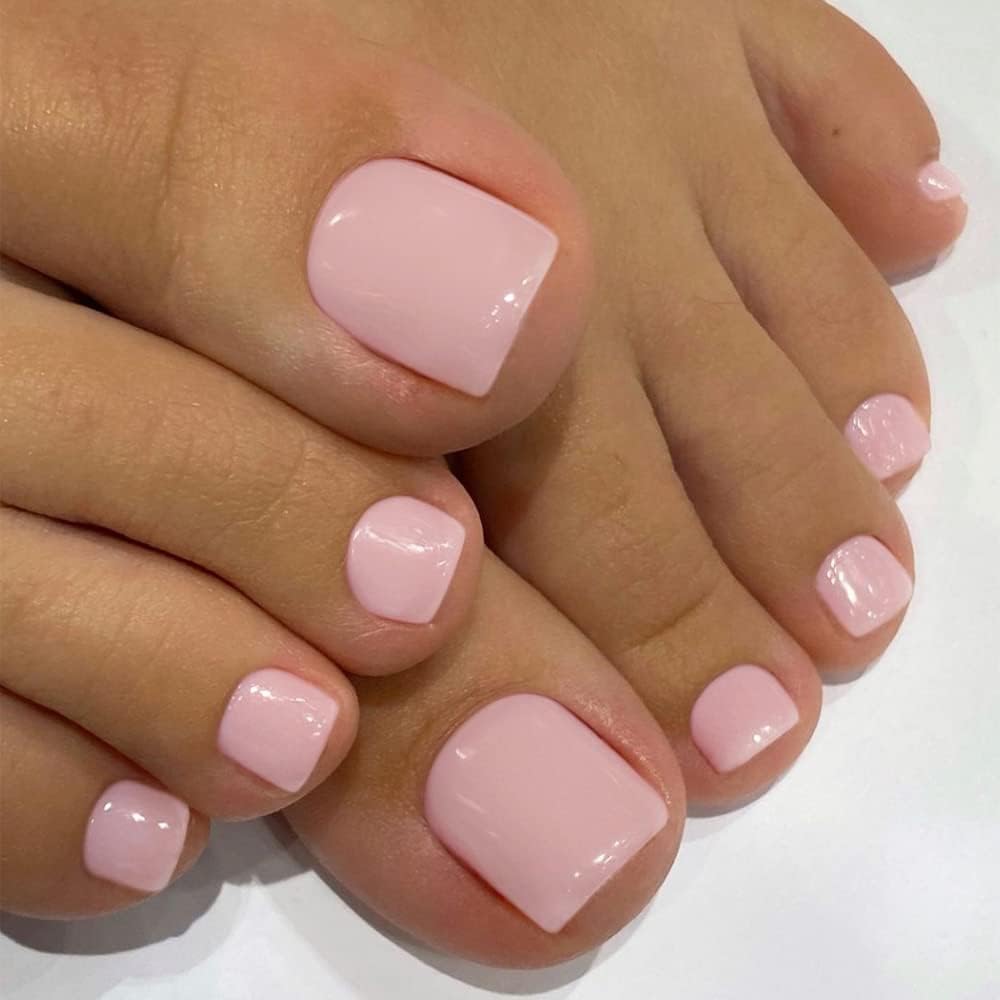 Solid Color Pink Press on Toenails for Women. Glossy Fake Toenail Press ons Short Square Acrylic Press on Toe Nails. Reusable Baby Pink Toenails Glue on Natural Seamless Fit. 24Pcs Glue Toenails : Beauty & Personal Care