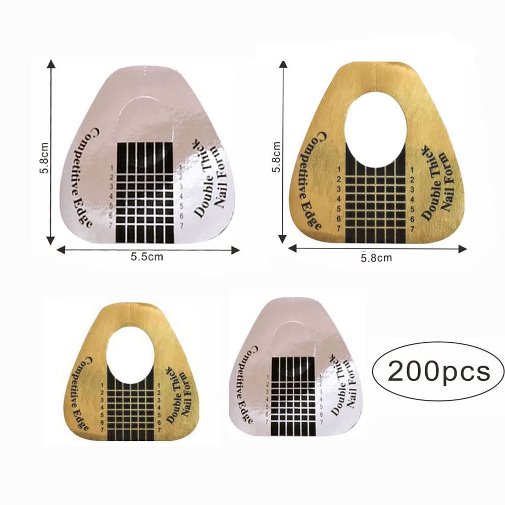 VNC 200Pcs Long Nail Forms Extension Set 100 Pcs Gold + 100 Pcs Silver Nail form guide stickers Thick Nail Art Tips Extension Forms Durable Acrylic Nail Paper Forms Numbers Marked Nail Former Stickers : Beauty & Personal Care