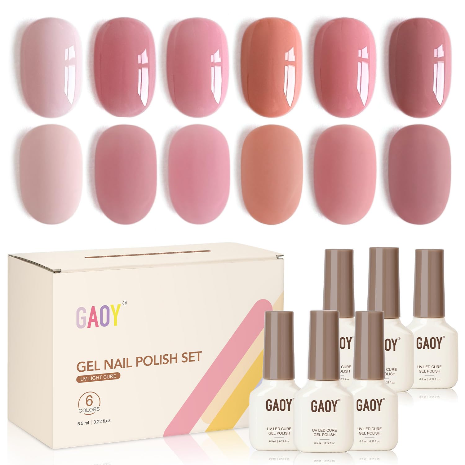 GAOY Nude Brown Gel Nail Polish Set. 6 Colors Beige Chocolate Caramel. UV Cure Gel for DIY Manicure at Home : Beauty & Personal Care
