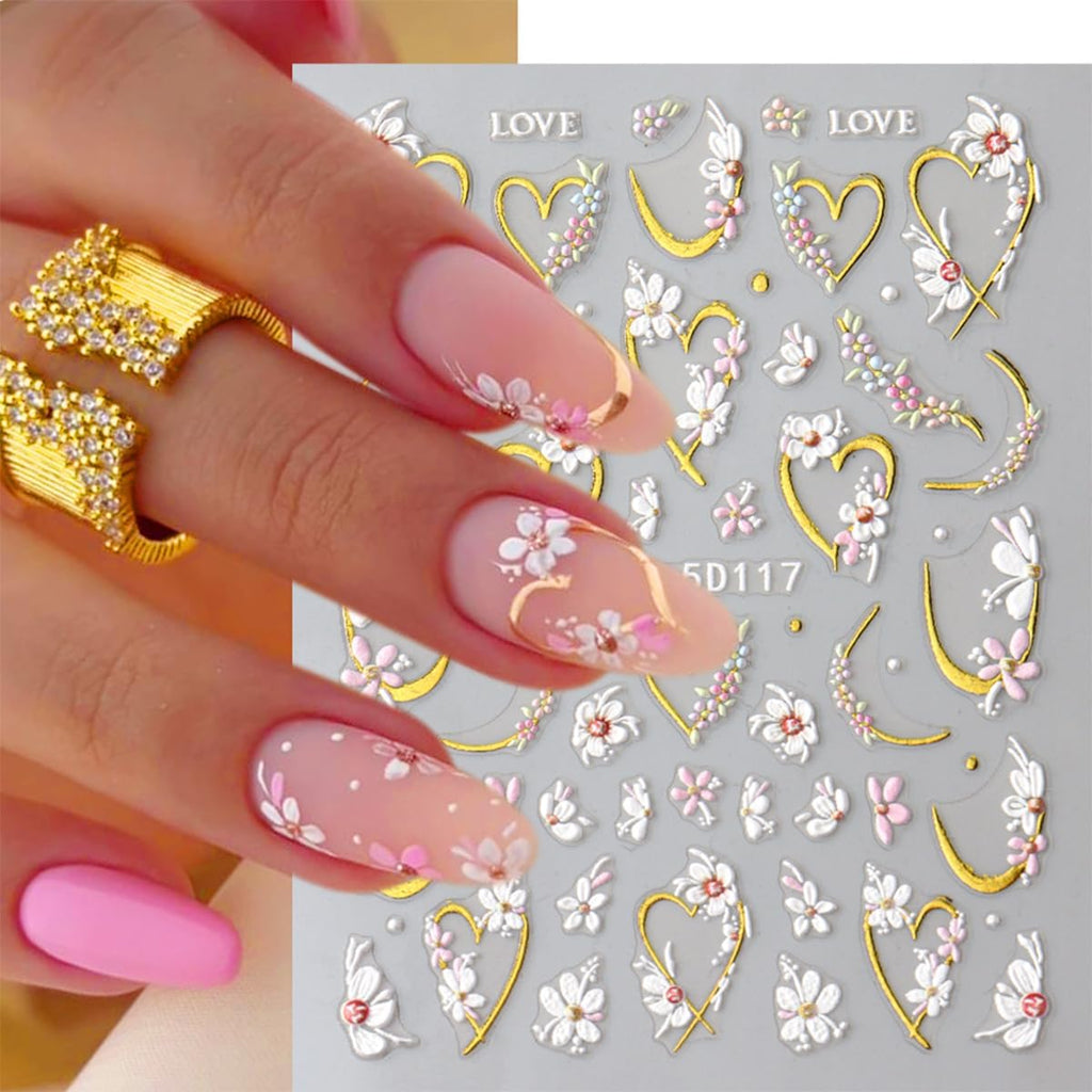 JMEOWIO 3D Embossed Flower Nail Art Stickers Decals Self-Adhesive 5D Spring Summer Floral Nail Supplies Nail Art Design Decoration Accessories 4 Sheets : Beauty & Personal Care