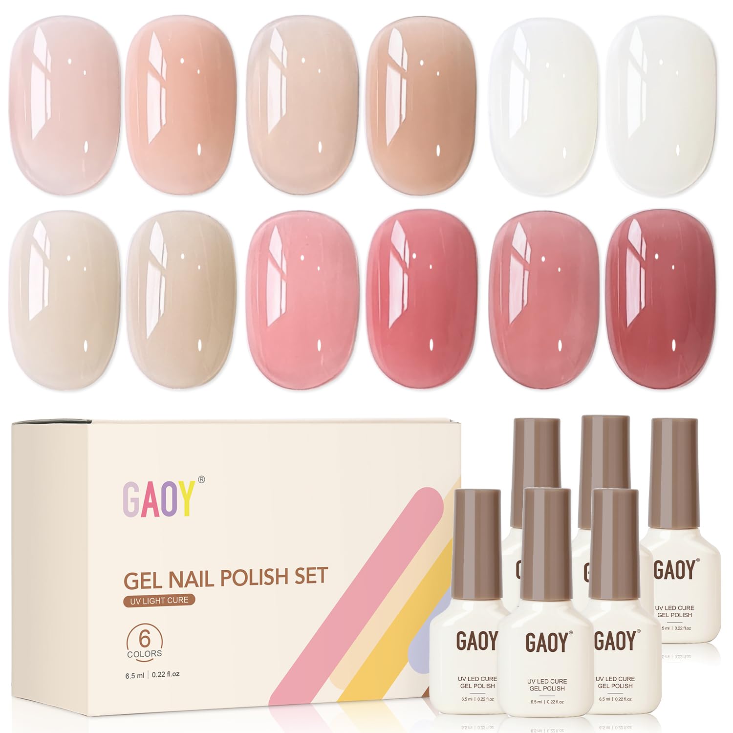 GAOY Nude Brown Gel Nail Polish Set. 6 Colors Beige Chocolate Caramel. UV Cure Gel for DIY Manicure at Home : Beauty & Personal Care