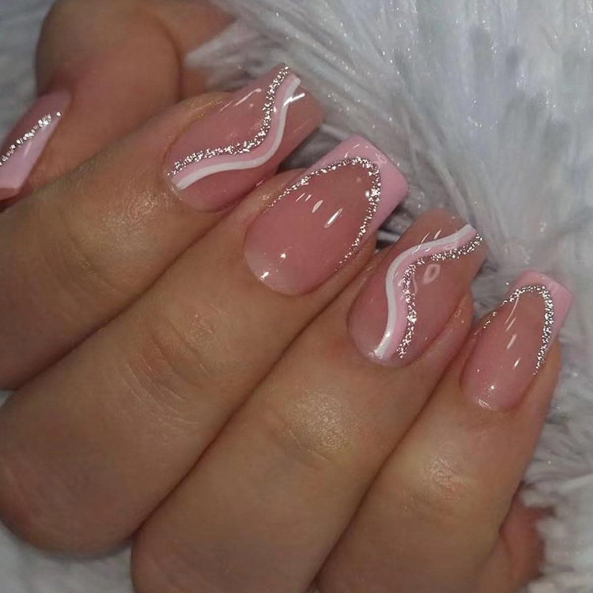 6 Packs (144 Pcs) Press on Nails Square - Short. Medium Nails Press ons - French Tip Fake Nails with Flower Design - for Women 12 Sizes-6 Styles : Beauty & Personal Care