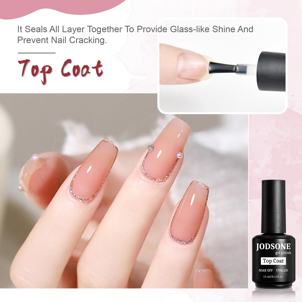 JODSONE 2 Bottles of Top Coat Base Coat Set No Wipe Foundation Combination Bright Surface At Home DIY Nail Salon Girl Gift : Beauty & Personal Care