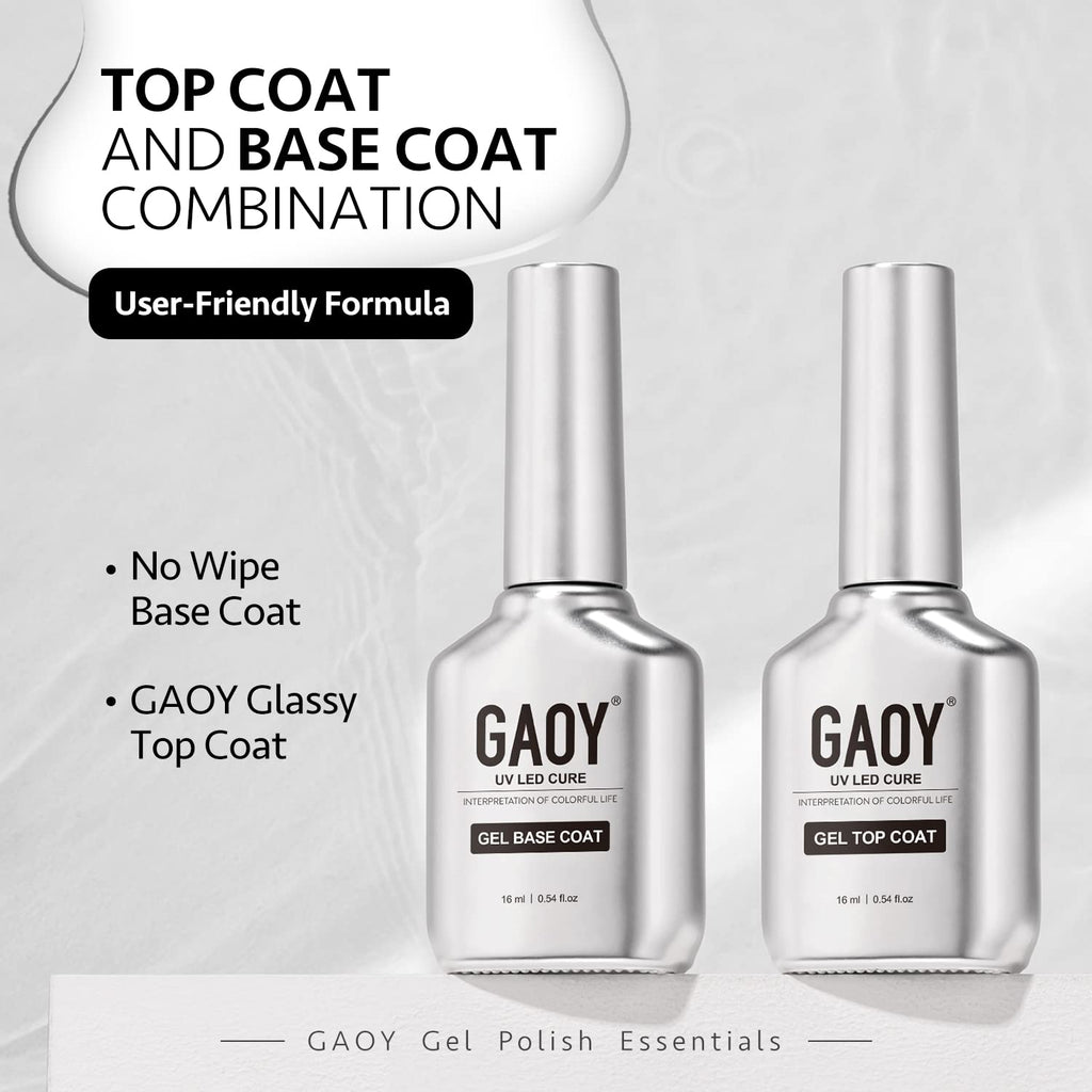 GAOY 16ml 2 Pcs Glassy Gel Top Coat and Base Coat Set.No Wipe Foundation Combination for UV Light Cure Nail Polish : Beauty & Personal Care