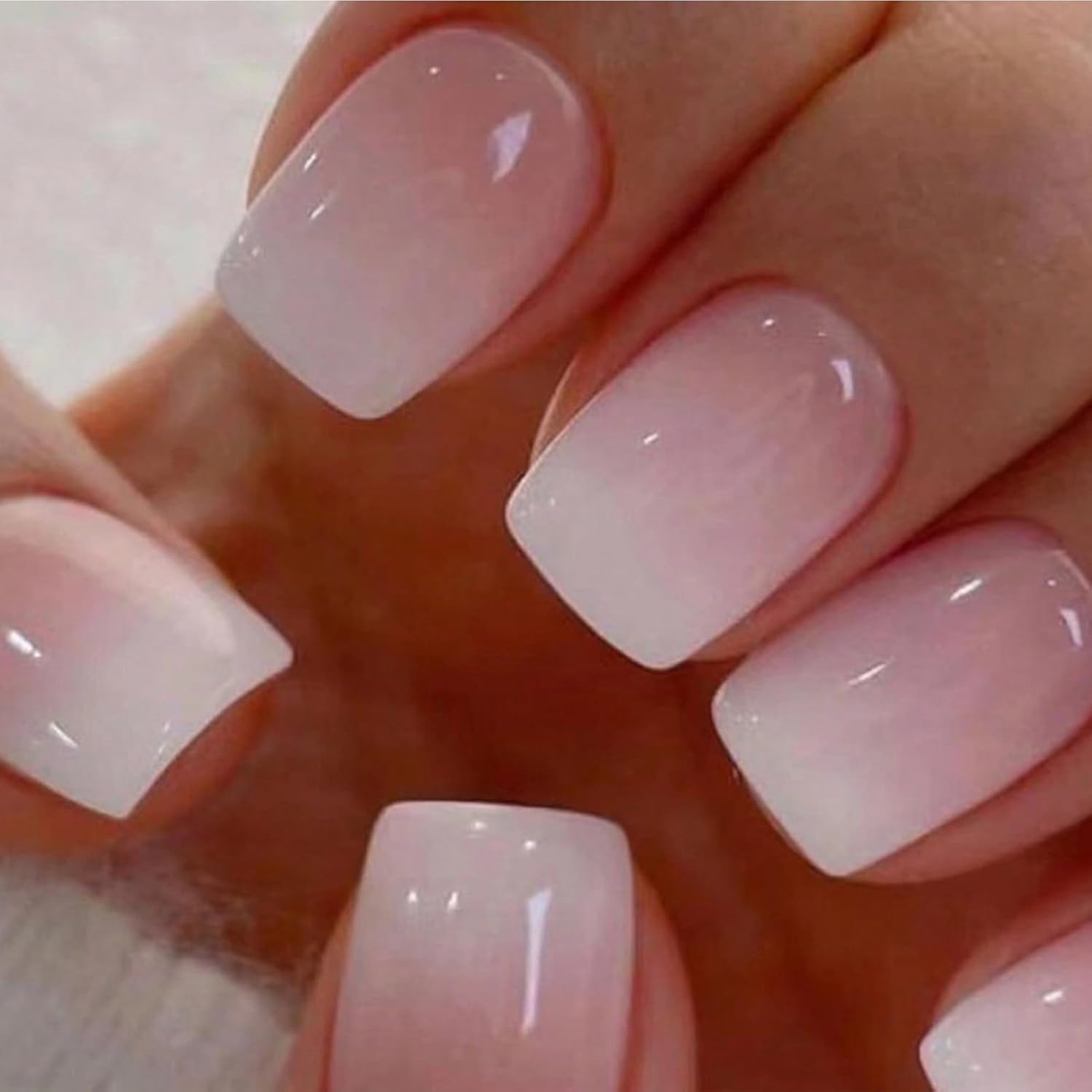 WAFOLOZE Nails Press ons.White Ombre Short Square Press on Nails Fake Nails Glossy Acrylic Artificial Nails Stick on Nails for Women 24Pcs : Beauty & Personal Care