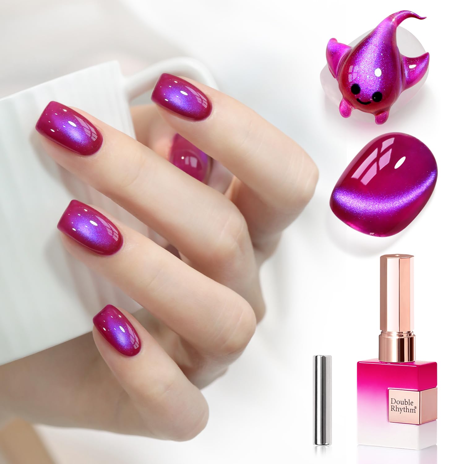 Double Rhythm 0.5 OZ Cat Eye Gel Polish with Magnet 15ML Holographic Glitter Shimmer Translucent Jelly Color Magnetic Polish Salon DIY at Home (Silver-MC1019) : Beauty & Personal Care