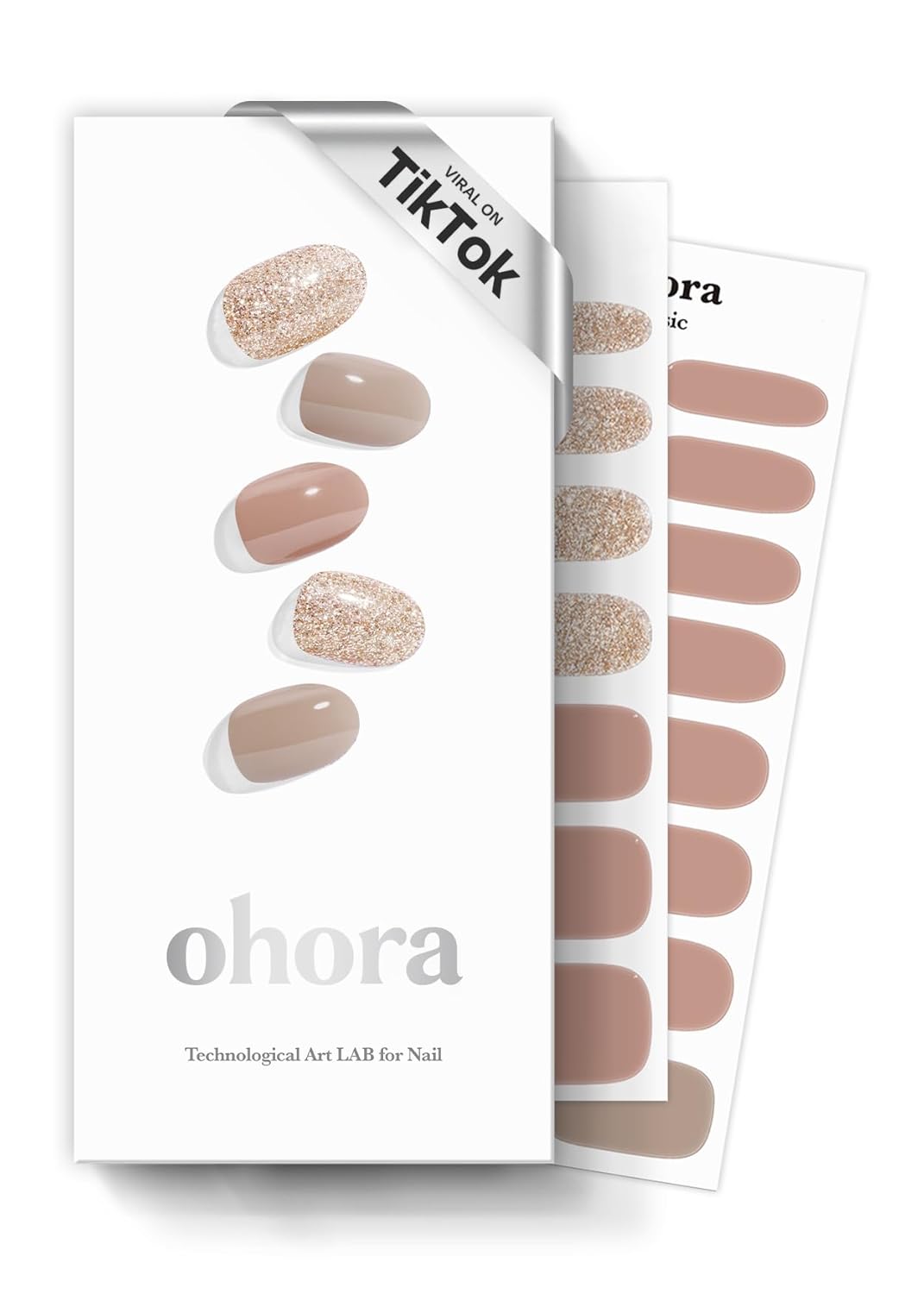 ohora Semi Cured Gel Nail Strips (N Pixie Dust) - Nude. Glitter. Works with Any UV/LED Lamps. Salon-Quality. Long Lasting. Easy to Apply & Remove - Includes 2 Prep Pads. Nail File & Wooden Stick : Beauty & Personal Care