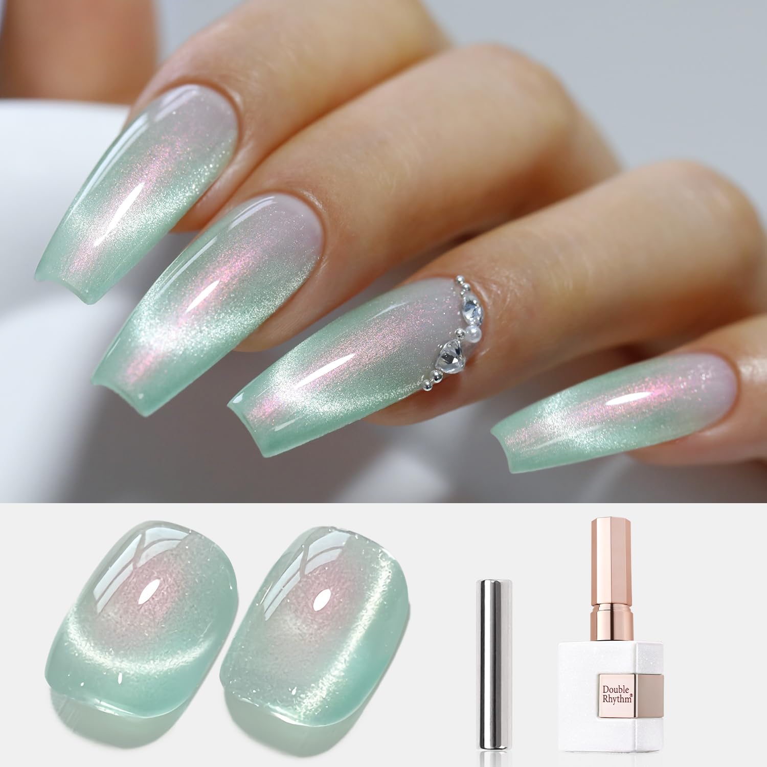 Double Rhythm 0.5 OZ Cat Eye Gel Polish with Magnet 15ML Holographic Glitter Shimmer Translucent Jelly Color Magnetic Polish Salon DIY at Home (Silver-MC1019) : Beauty & Personal Care