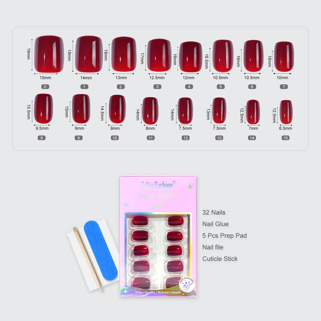 Press On Nails Short - Jofay Fashion Acrylic Press On Nails Red. Square Glue On Nails with Nail Glue. Fit Perfectly & Natural Stick On Nails in 16 Sizes - 32PCS Soft Gel Kit. Wine Red : Beauty & Personal Care