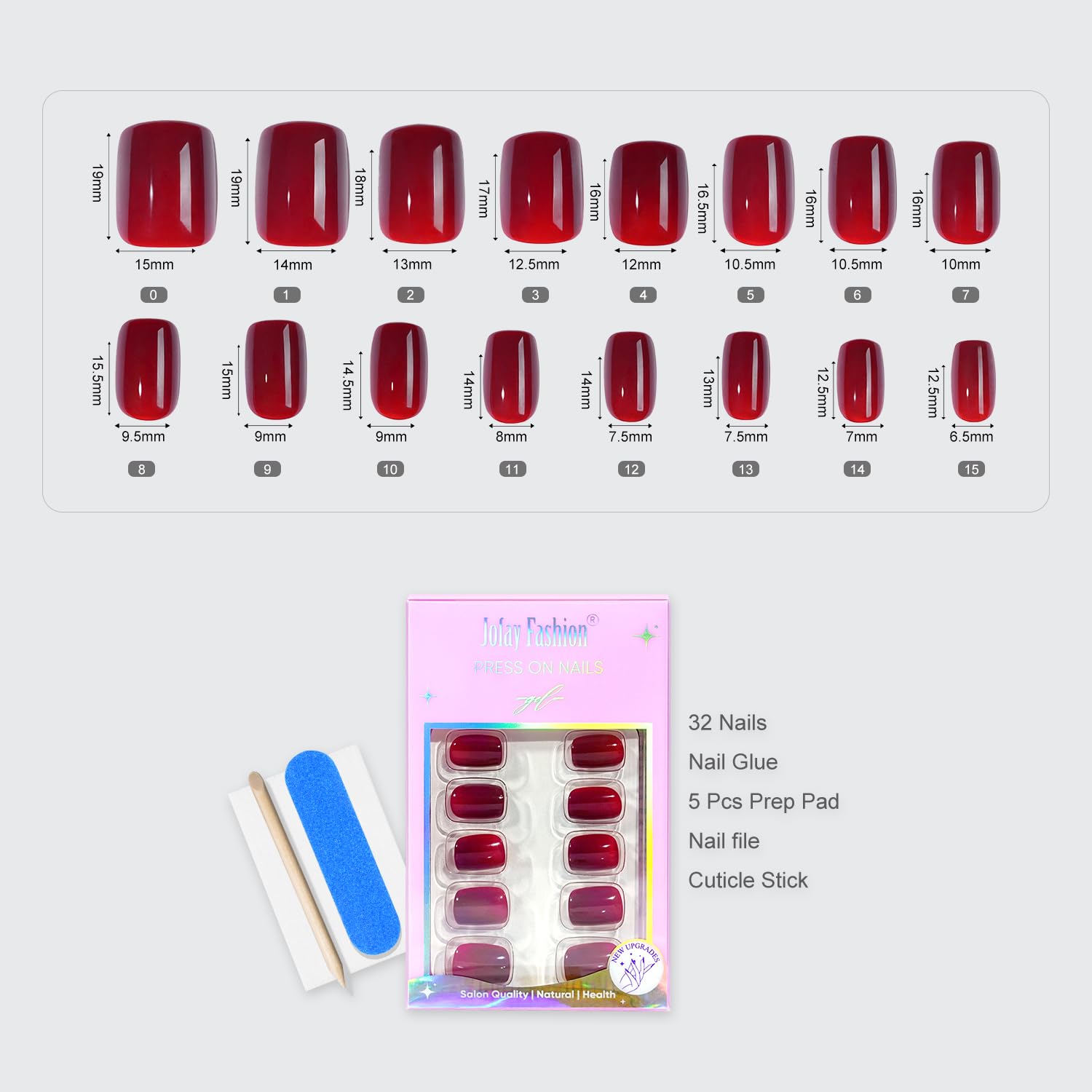 Press On Nails Short - Jofay Fashion Acrylic Press On Nails Red. Square Glue On Nails with Nail Glue. Fit Perfectly & Natural Stick On Nails in 16 Sizes - 32PCS Soft Gel Kit. Wine Red : Beauty & Personal Care