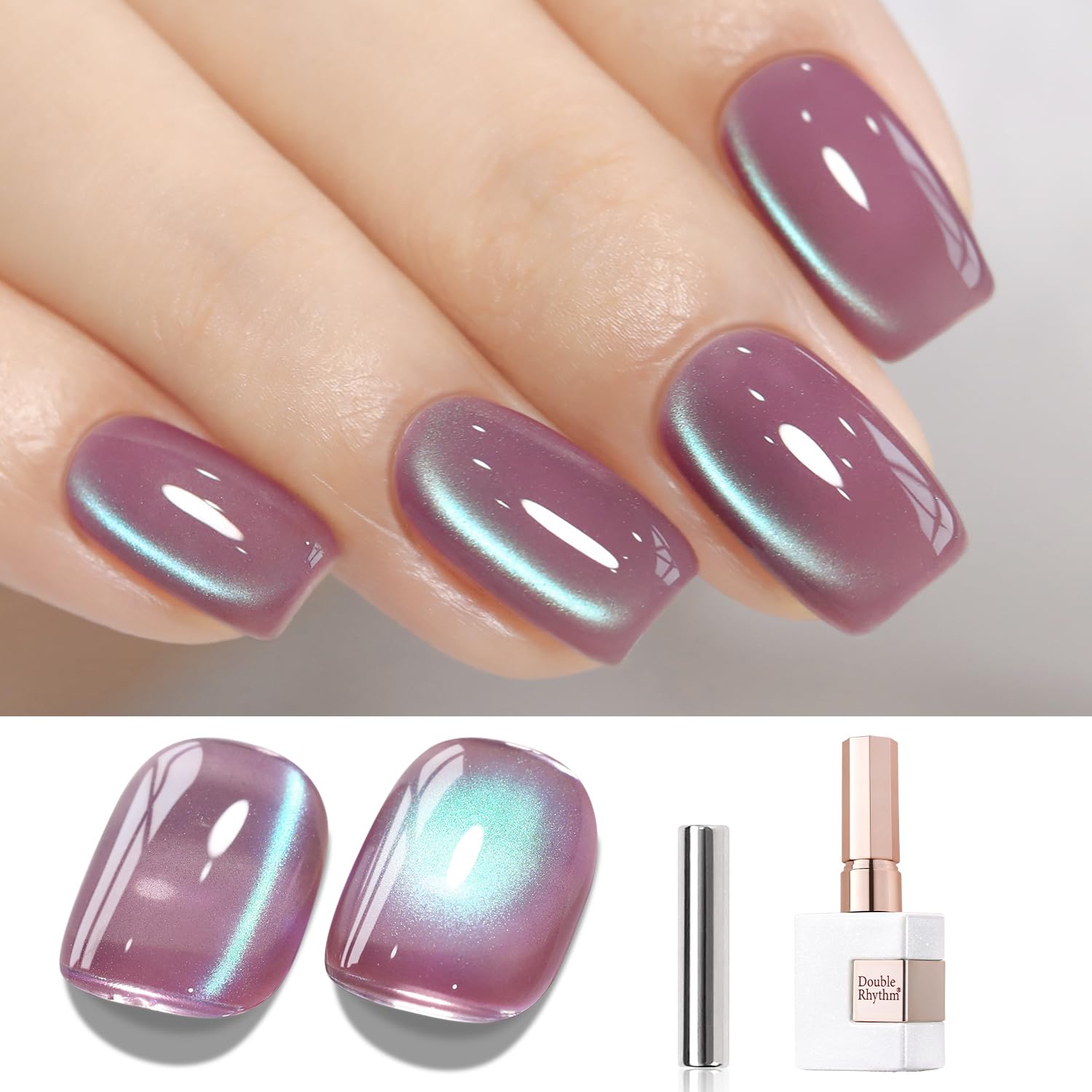 Double Rhythm 15ML Ice Glass Cat Eye Gel Polish with Magnet Holographic Glitter Shimmer Translucent Sheer Color Salon Soak Off Magnetic Nail at Home (Golden Violet-MC1129) : Beauty & Personal Care