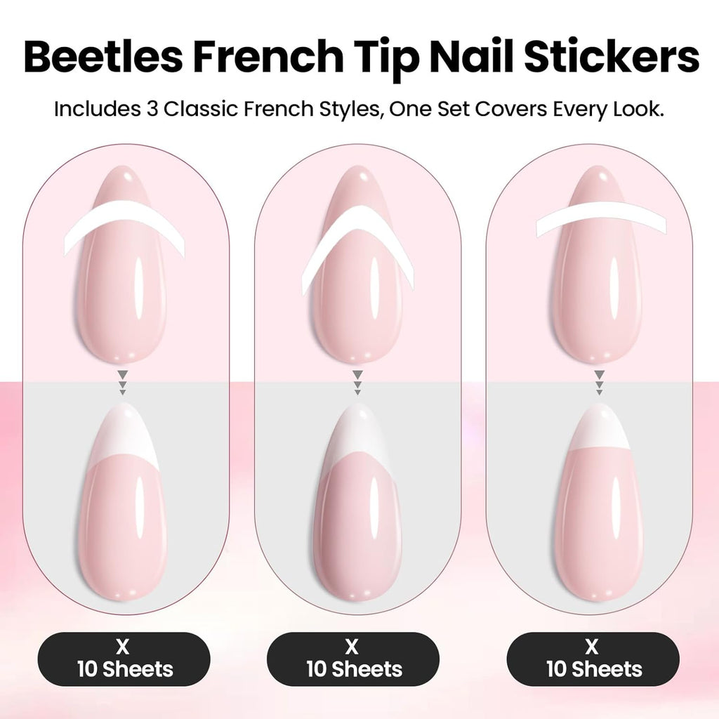 Beetles French Manicure Nail Art Stickers 30 Sheets French Tip Tool 3 Designs Self-Adhesive Nail Tips Guides for DIY Decoration Nails Art : Beauty & Personal Care