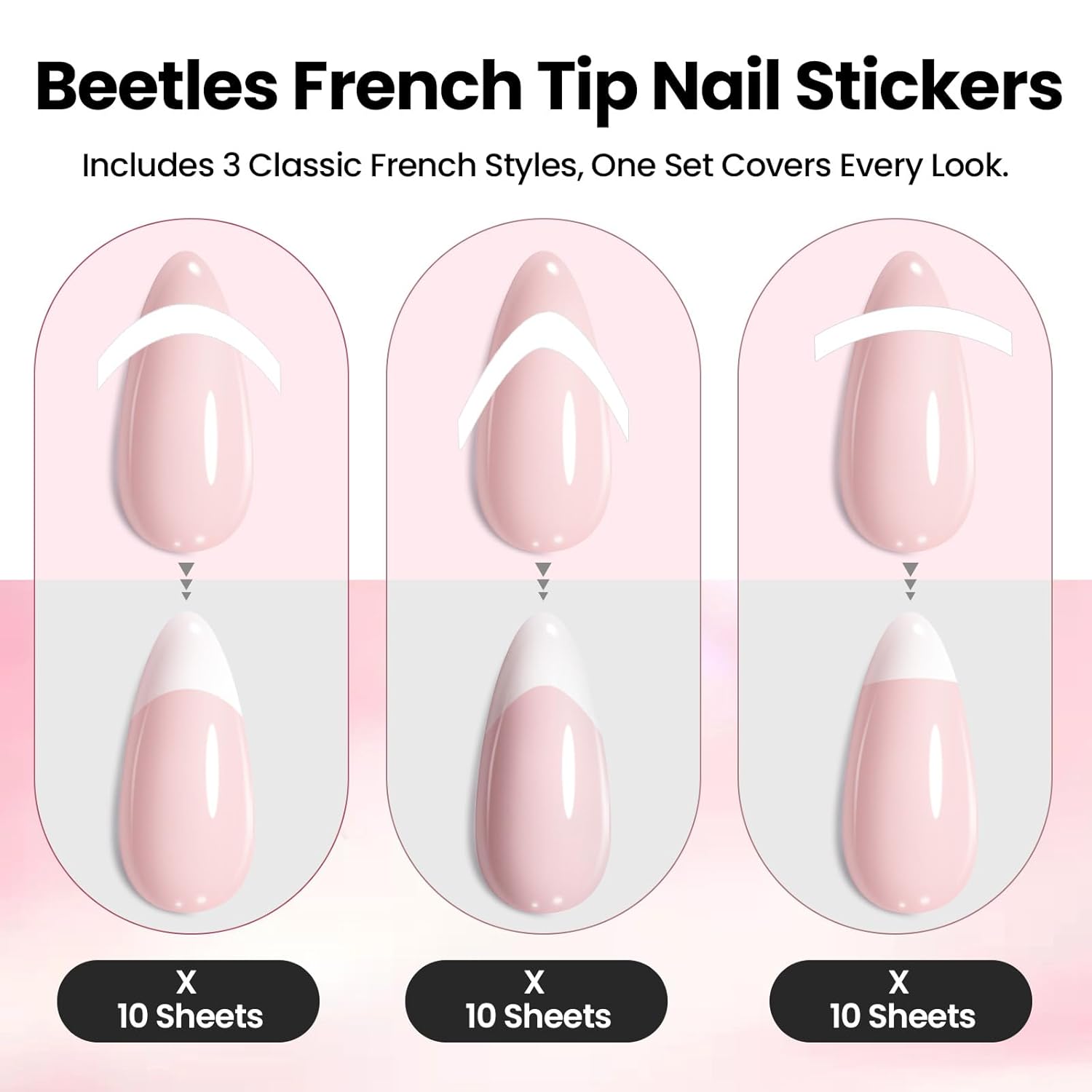 Beetles French Manicure Nail Art Stickers 30 Sheets French Tip Tool 3 Designs Self-Adhesive Nail Tips Guides for DIY Decoration Nails Art : Beauty & Personal Care