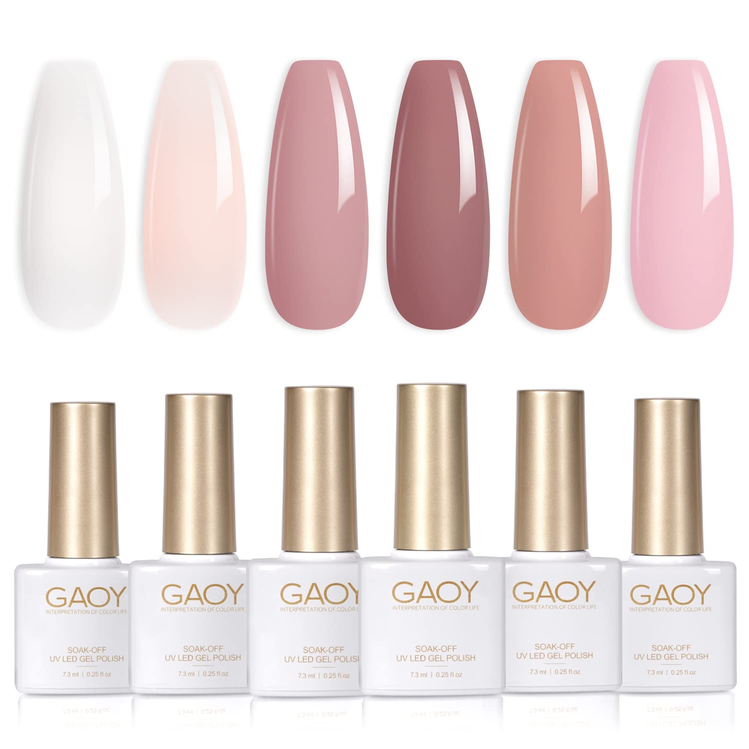 GAOY Milky White Jelly Nude Gel Nail Polish Set. 6 Transparent Colors Sheer Pink Orange Soak Off UV Light Cure Gel Polish Kit for Salon and Nail Art DIY at Home : Beauty & Personal Care