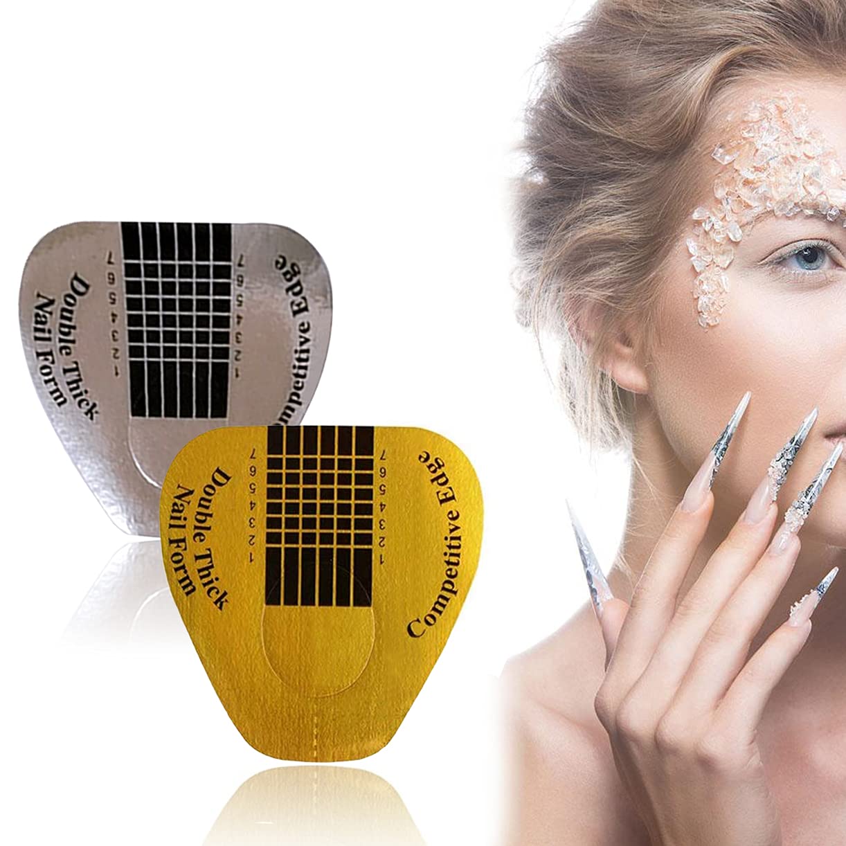 VNC 200Pcs Long Nail Forms Extension Set 100 Pcs Gold + 100 Pcs Silver Nail form guide stickers Thick Nail Art Tips Extension Forms Durable Acrylic Nail Paper Forms Numbers Marked Nail Former Stickers : Beauty & Personal Care