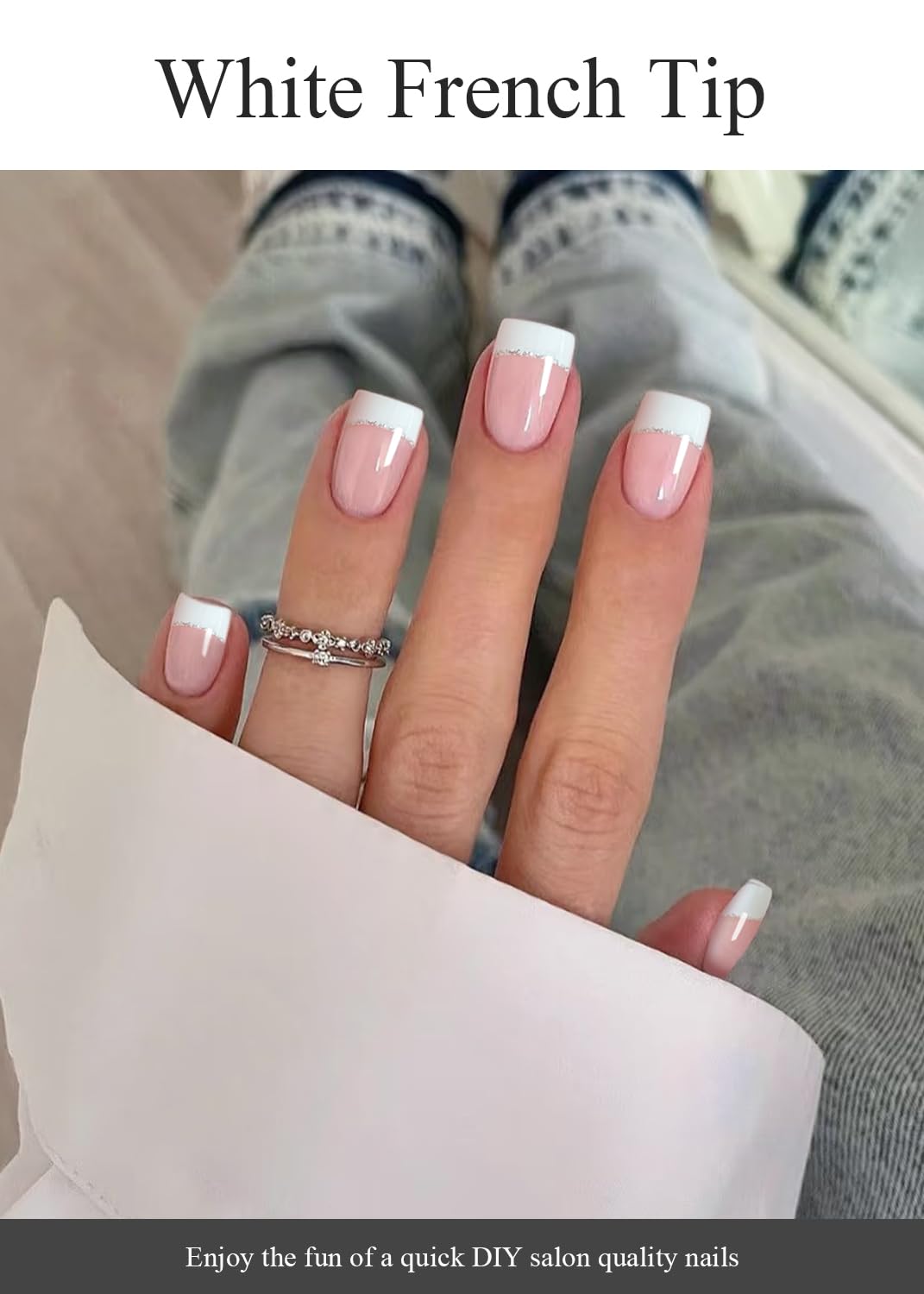 AutyaMee Semi Cured Gel Nail Strips (A White French Tip). Clear Base. 20 Pcs Gel Nail Wraps. Stickers. UV Light Required. Salon Quality. Long Lasting : Beauty & Personal Care