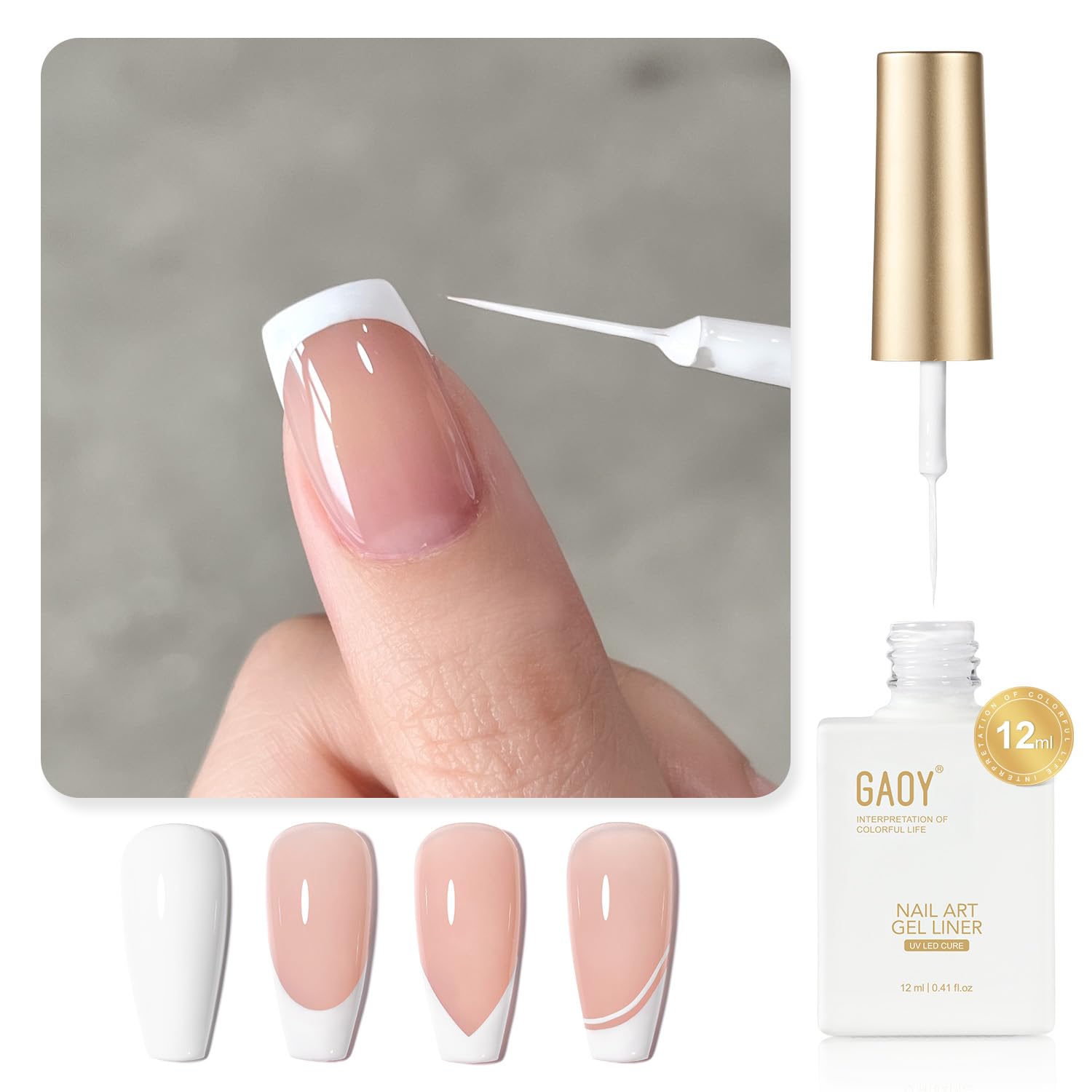GAOY White Swirl Gel Nail Polish Art Liner. 12ml Classic Color Nail Paint Design with Thin Brush. UV Light Cure for DIY French Manicure at Home : Beauty & Personal Care