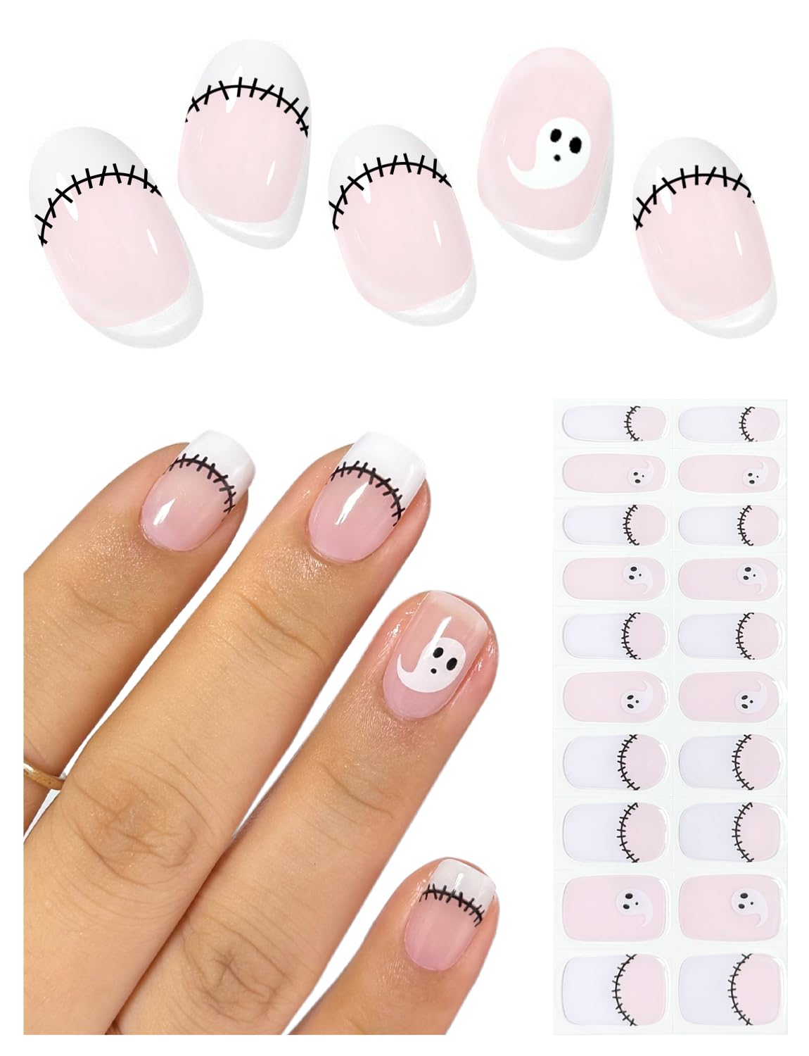 AutyaMee Semi Cured Gel Nail Strips (A White French Tip). Clear Base. 20 Pcs Gel Nail Wraps. Stickers. UV Light Required. Salon Quality. Long Lasting : Beauty & Personal Care