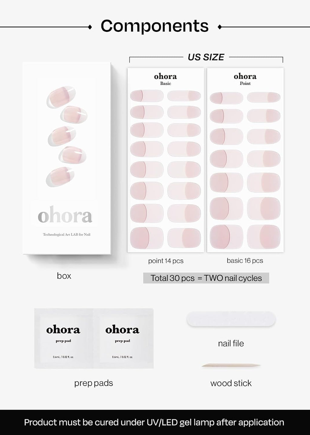 ohora Semi Cured Gel Nail Strips (N Essential French) - White. French. Works with Any UV/LED Lamps. Salon-Quality. Long Lasting. Easy to Apply & Remove - Includes 2 Prep Pads. Nail File & Wooden Stick : Beauty & Personal Care