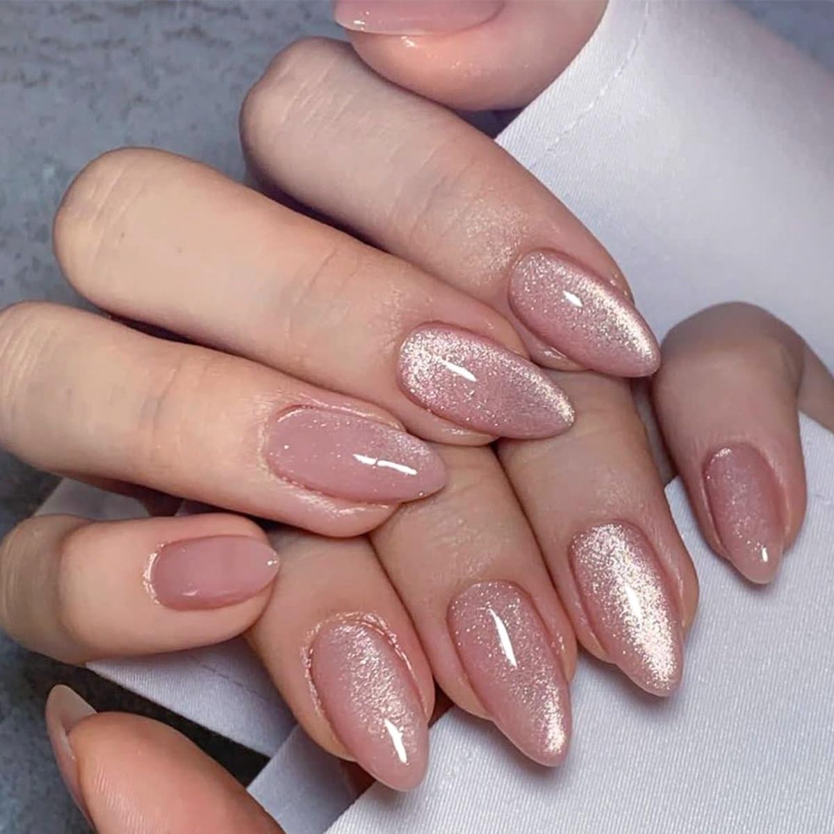 CTTHNBD Press on Nails Almond - French Tip Fake Nails with Gold Line Design - Medium Fasle Nails Press ons - for Women 24 Pcs : Beauty & Personal Care