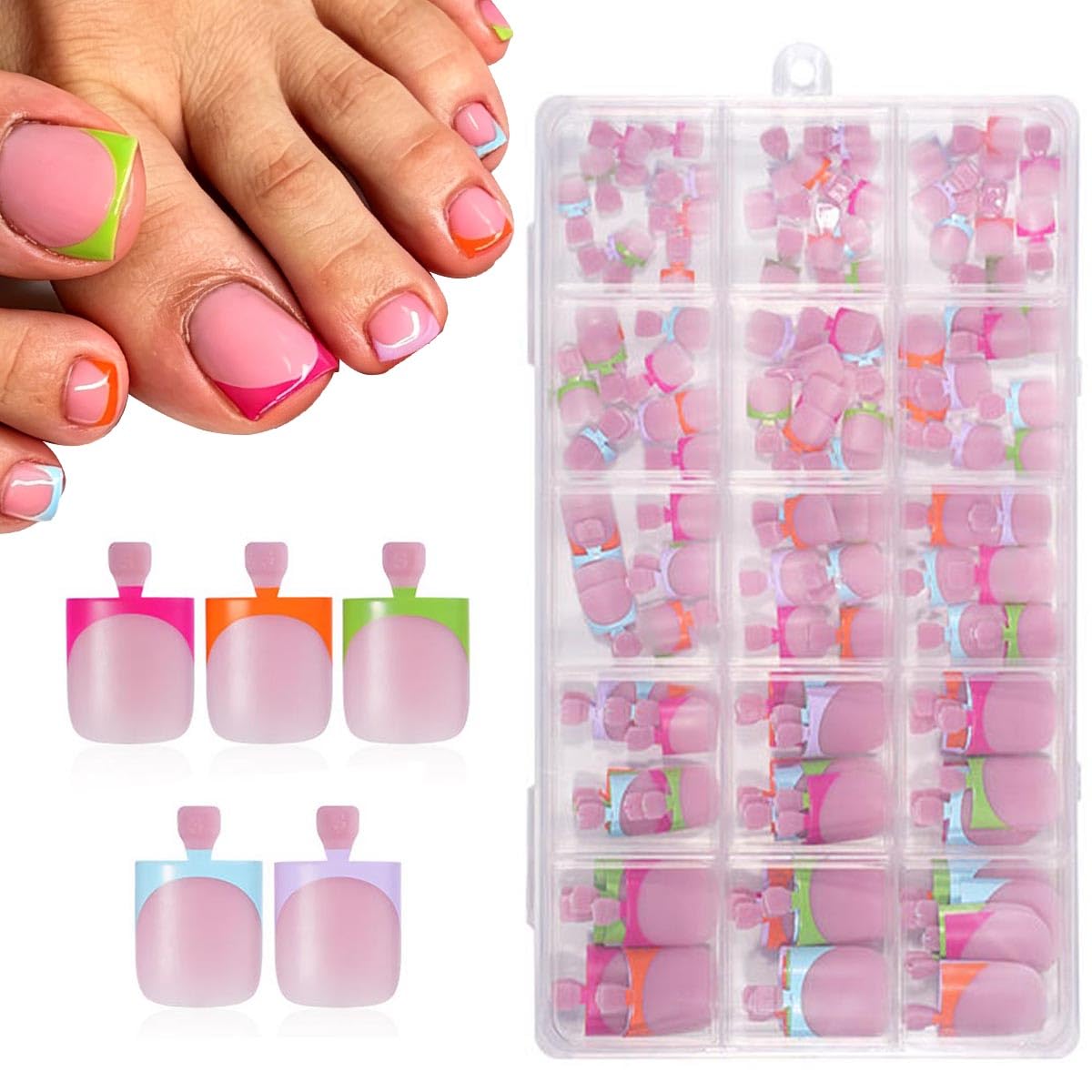 NHIXK 60Pcs White French Tip Press on Nails & Press on Toenails Set. Square Press on Nails Medium Fake Nails French False Toenails Full Cover Stick on Nails for Women Manicure Kit : Beauty & Personal Care