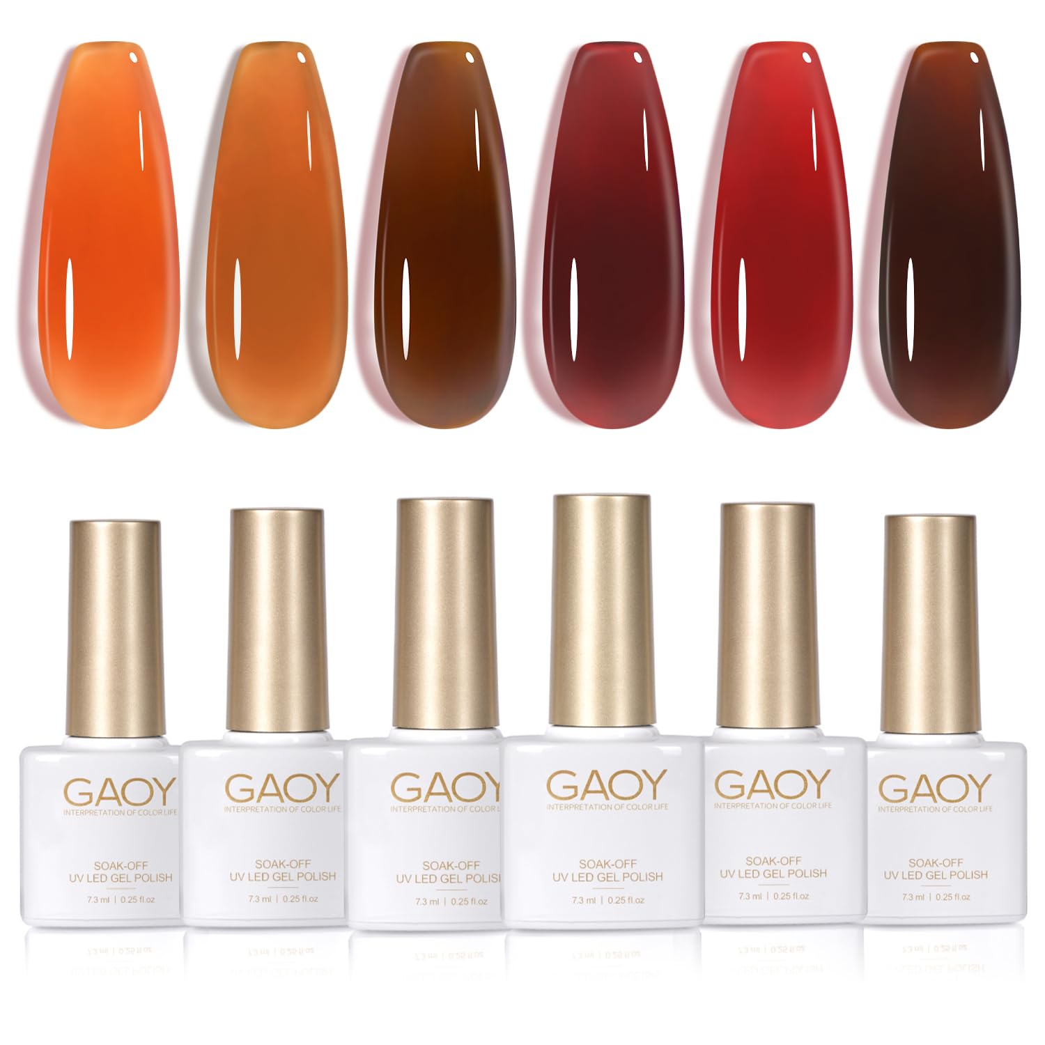 GAOY Milky White Jelly Nude Gel Nail Polish Set. 6 Transparent Colors Sheer Pink Orange Soak Off UV Light Cure Gel Polish Kit for Salon and Nail Art DIY at Home : Beauty & Personal Care