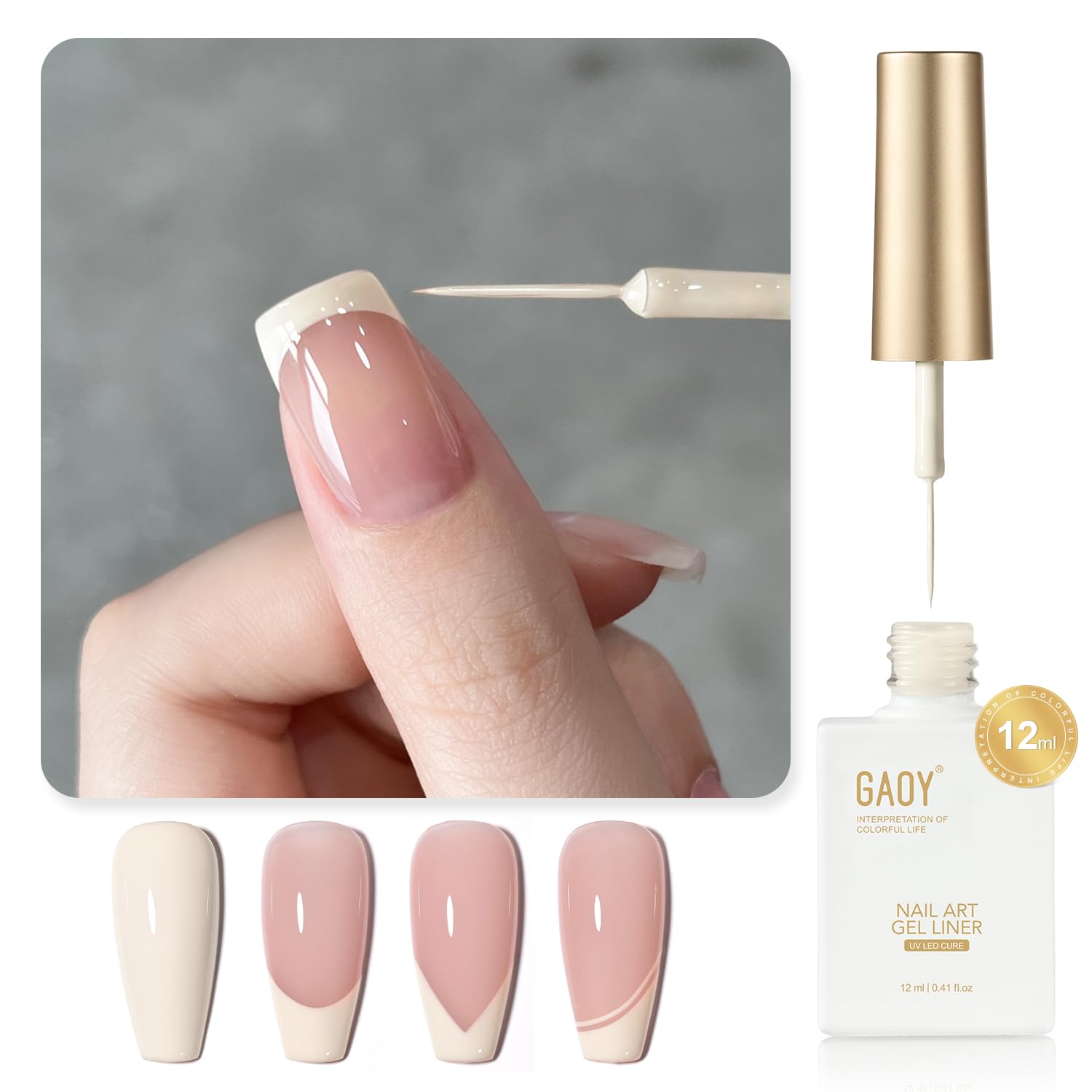 GAOY White Swirl Gel Nail Polish Art Liner. 12ml Classic Color Nail Paint Design with Thin Brush. UV Light Cure for DIY French Manicure at Home : Beauty & Personal Care